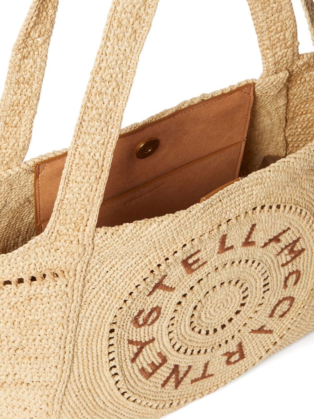 embroidered-logo raffia tote bag - 4