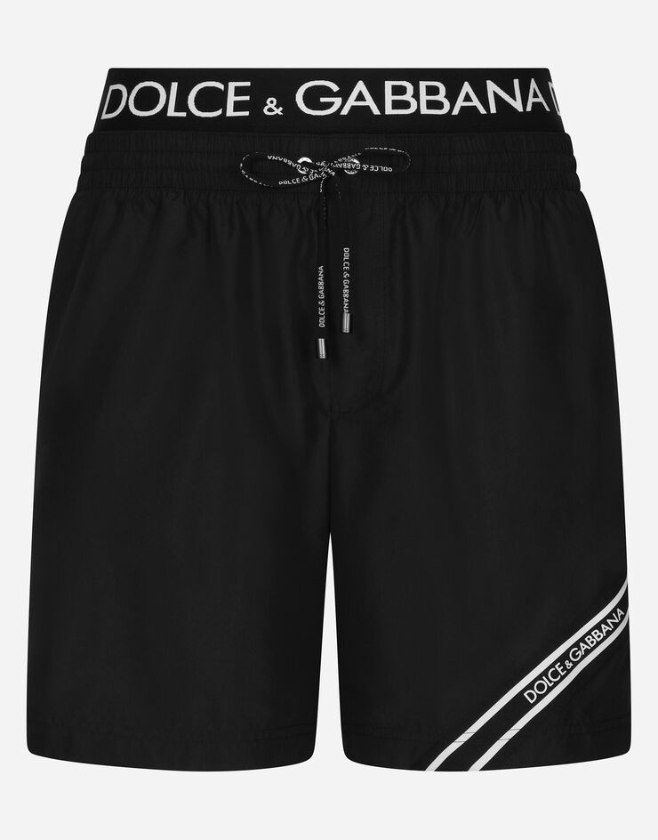 Mid-length swim trunks with branded band - 1