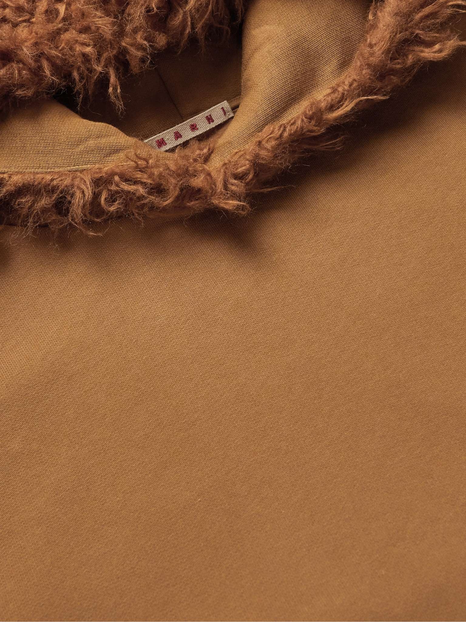 Logo-Embroidered Faux Shearling-Trimmed Cotton-Jersey Hoodie - 5