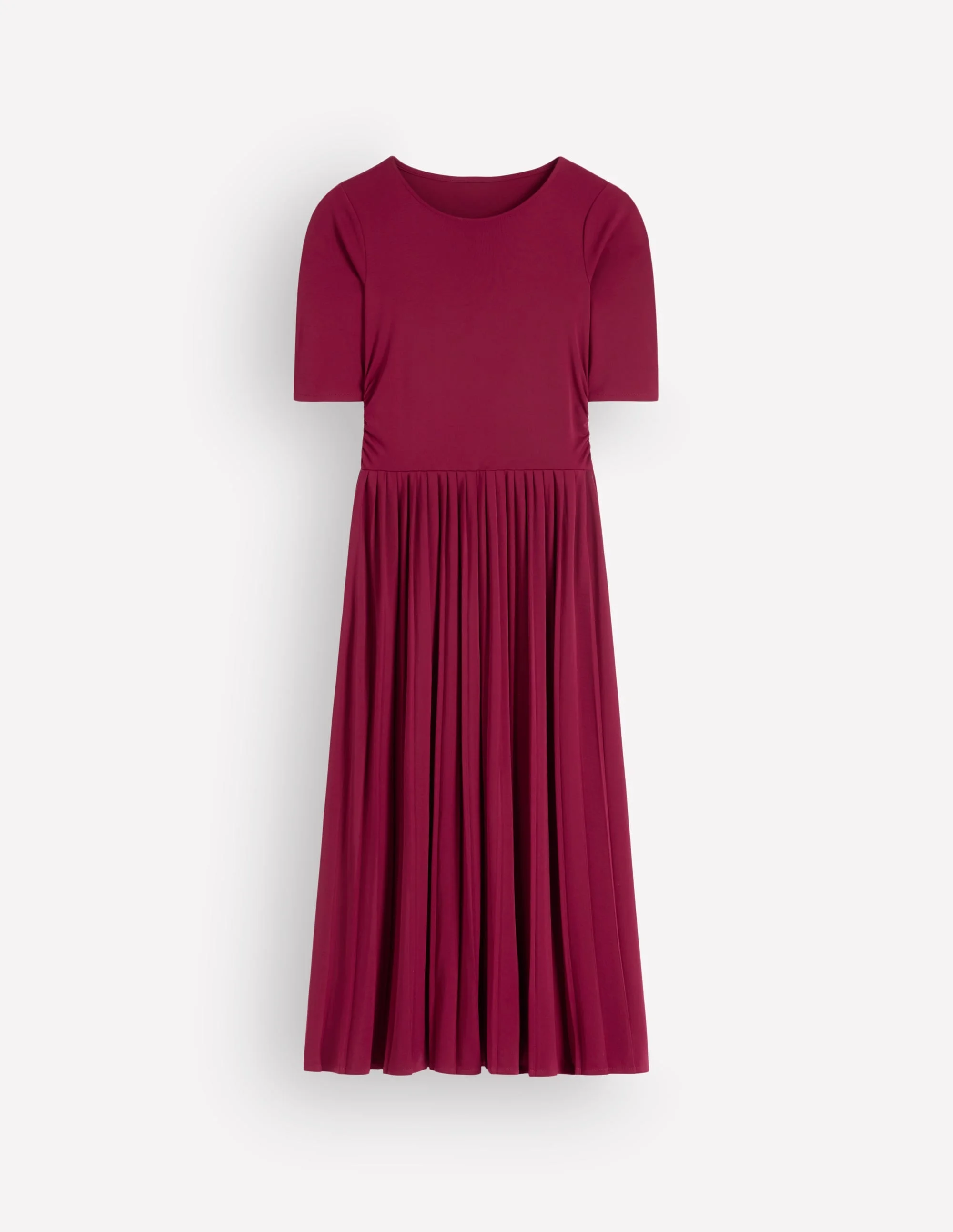 Pleated Jersey Midi Dress-Beetroot Red - 1
