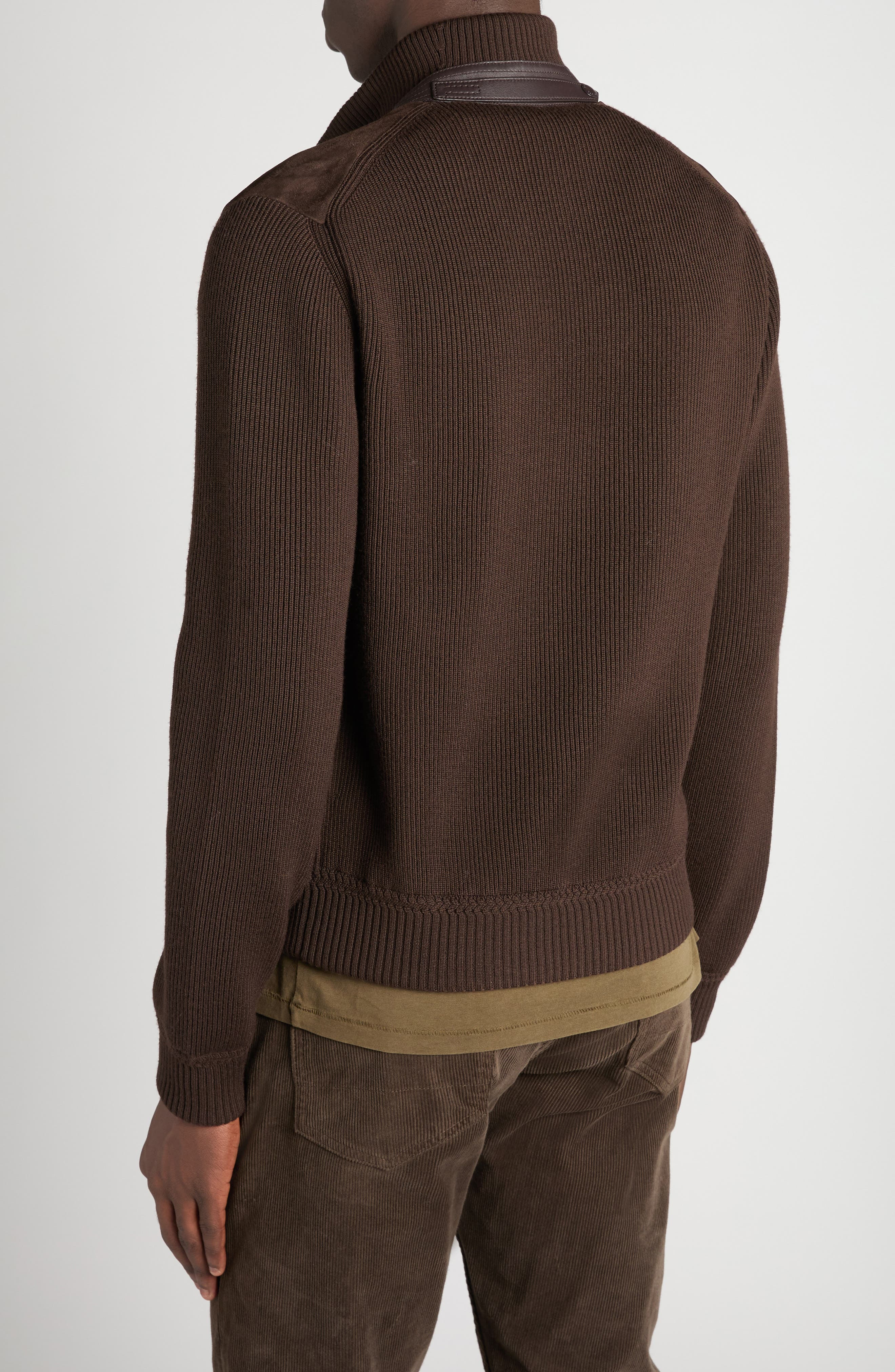 TOM FORD Mixed Media Cardigan in Kb870 Deep Brown at Nordstrom - 2