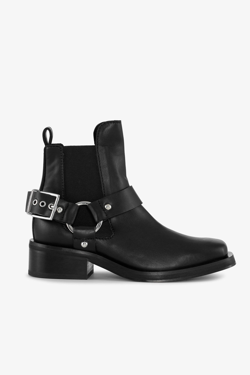 BLACK LOW CUT BIKER CHELSEA BOOTS - 1