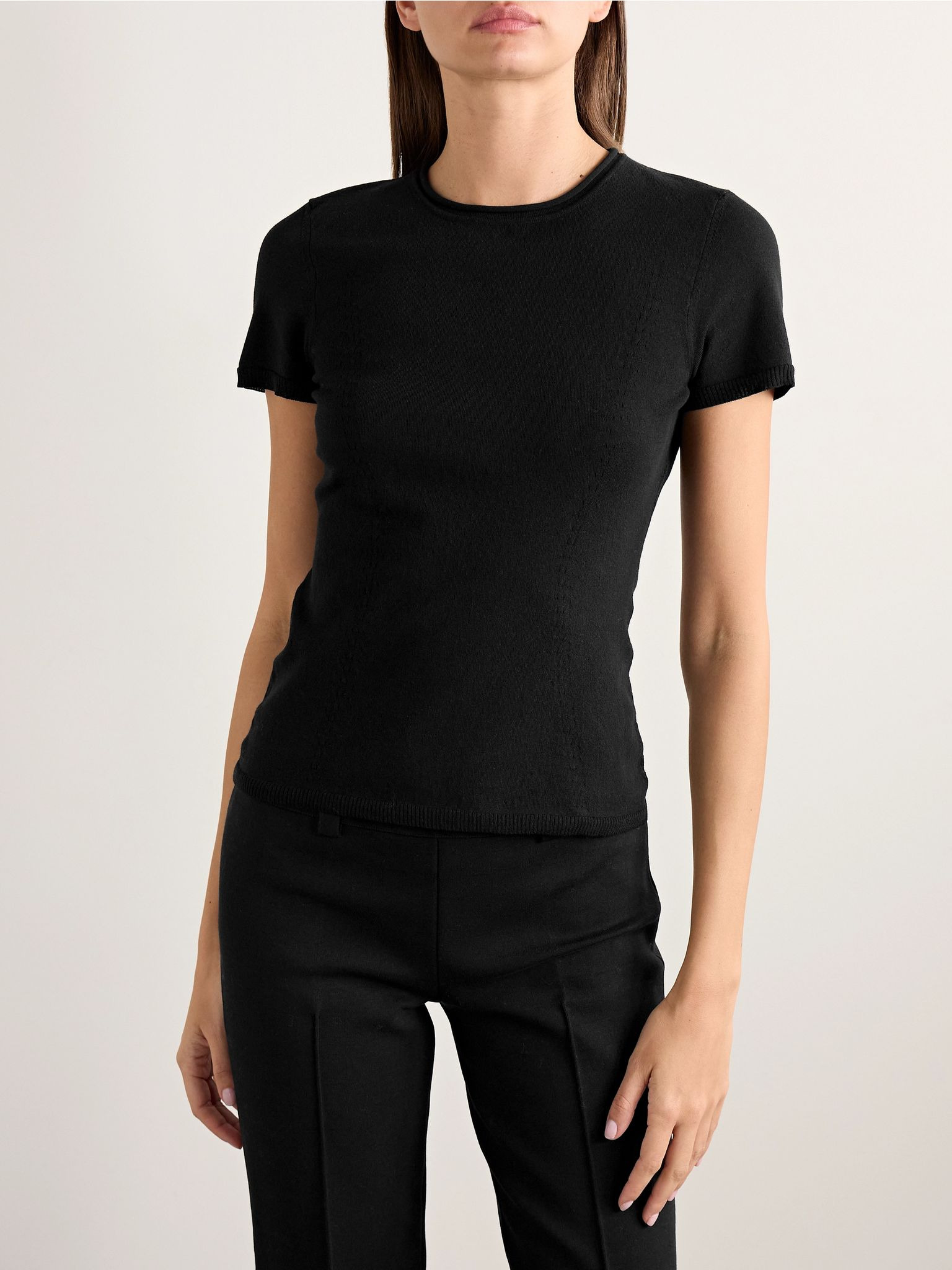 Nat cotton-blend jacquard-knit top Black - 3