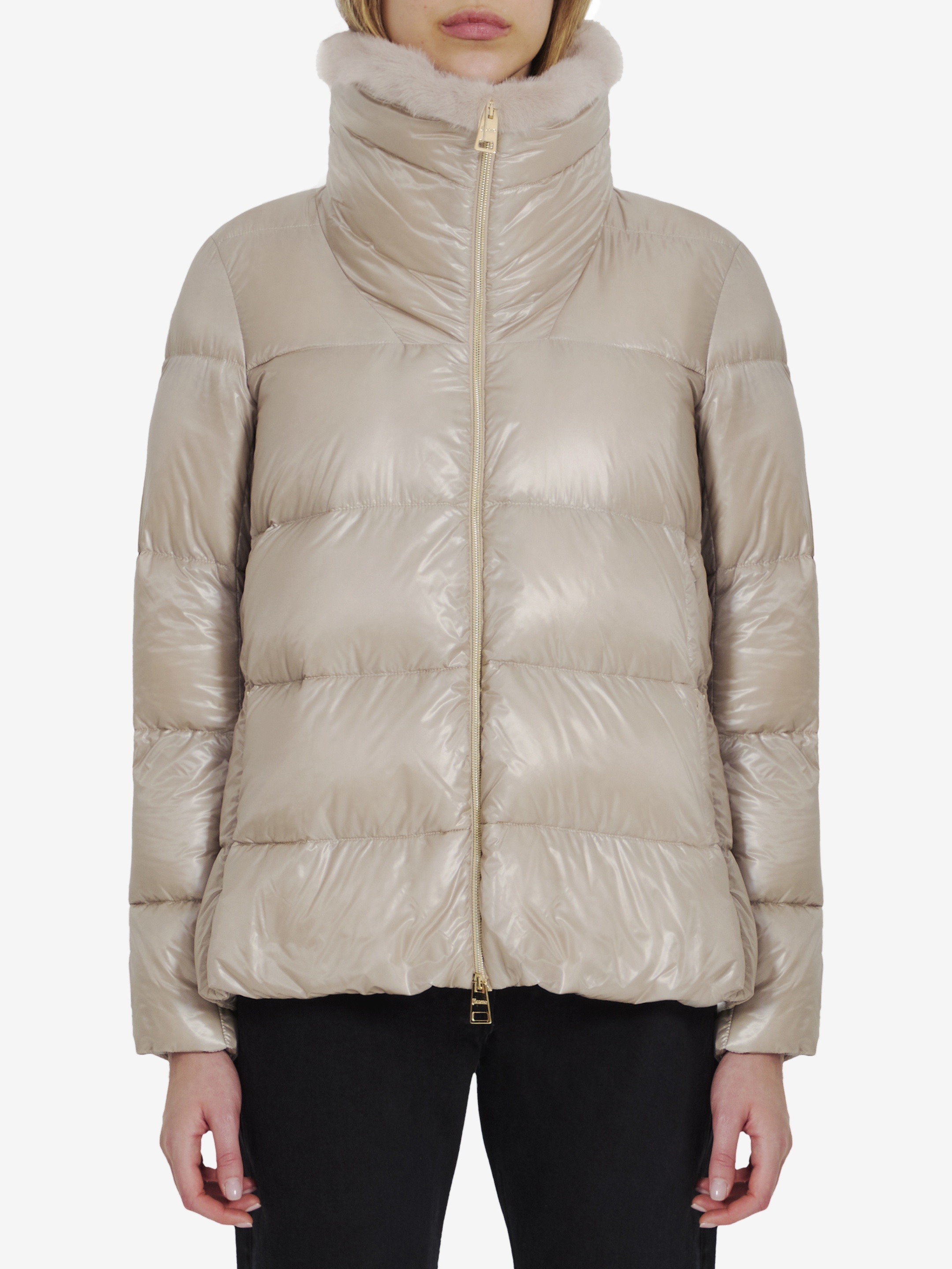 Down jacket in nylon and eco-fur - 1