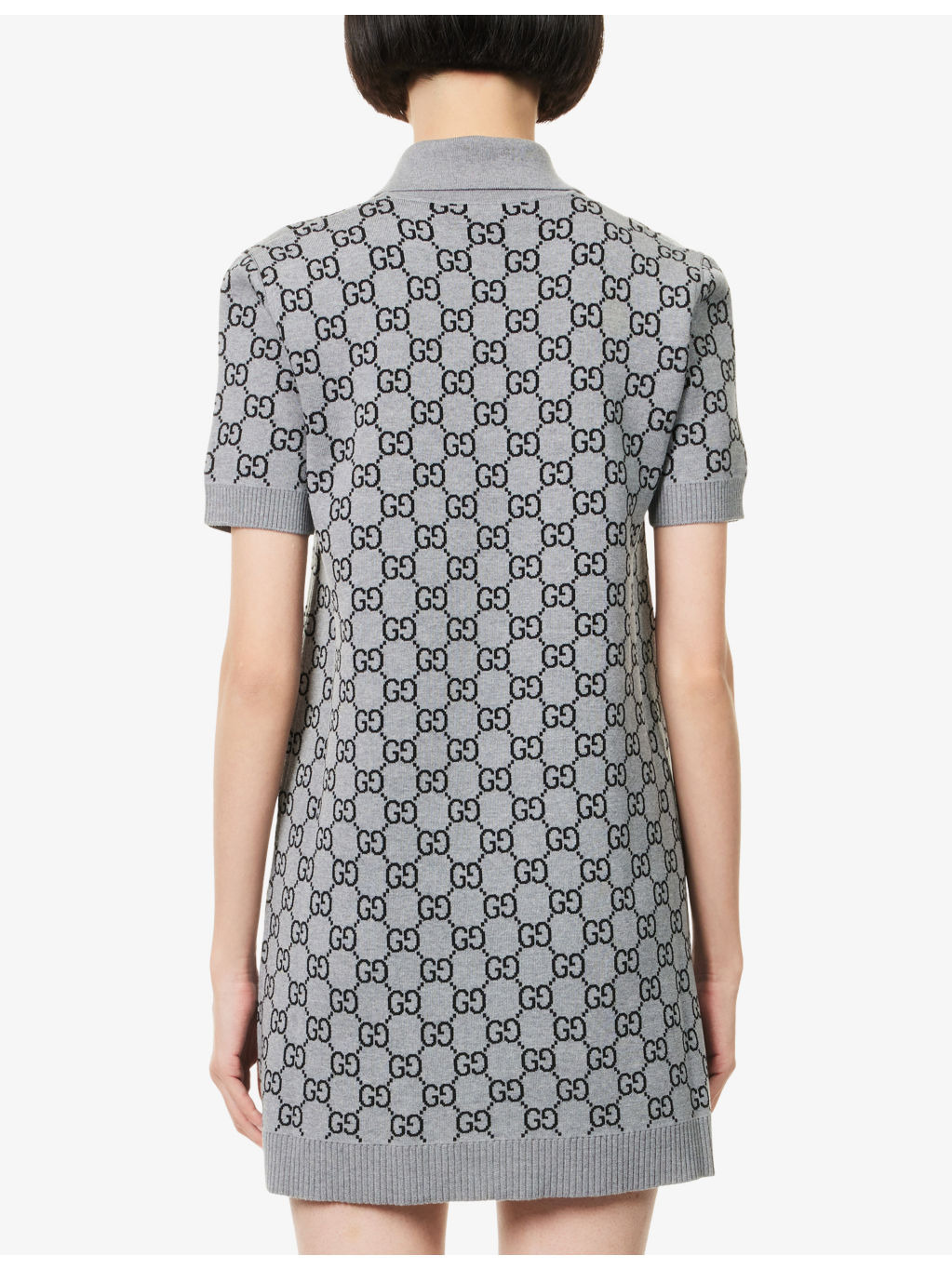 Monogram V-Neck Knitted Wool Polo Dress - 4