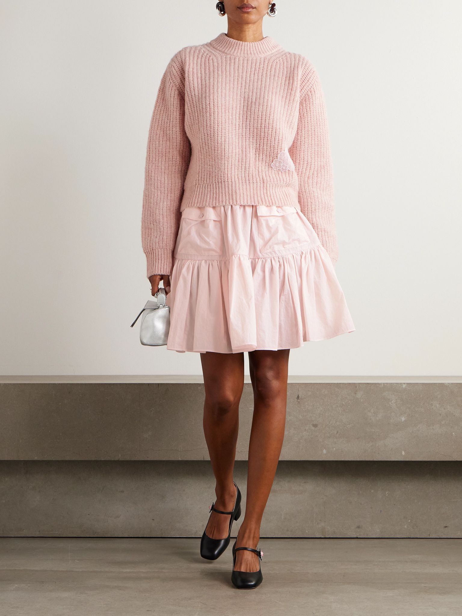 Appliquéd wool sweater Pastel pink - 2