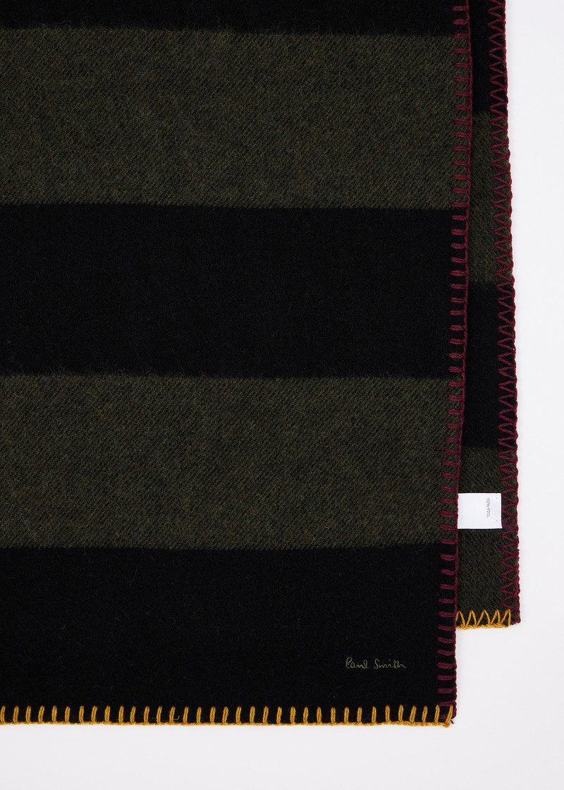 Paul Smith Black Stripe Blanket Stitch Scarf outlook