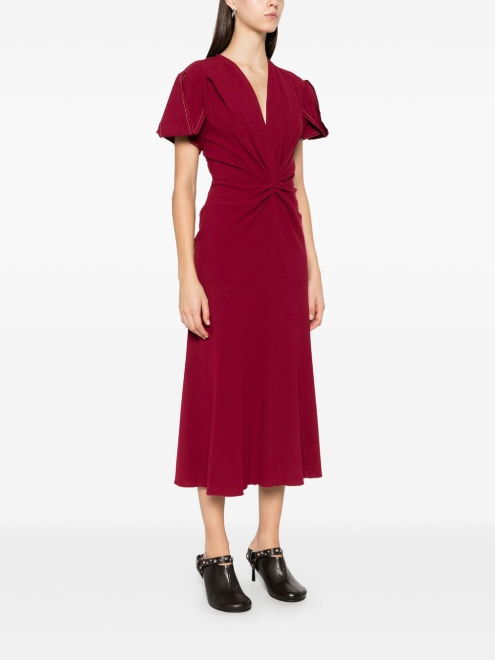 gathered V-neck midi dress - 3