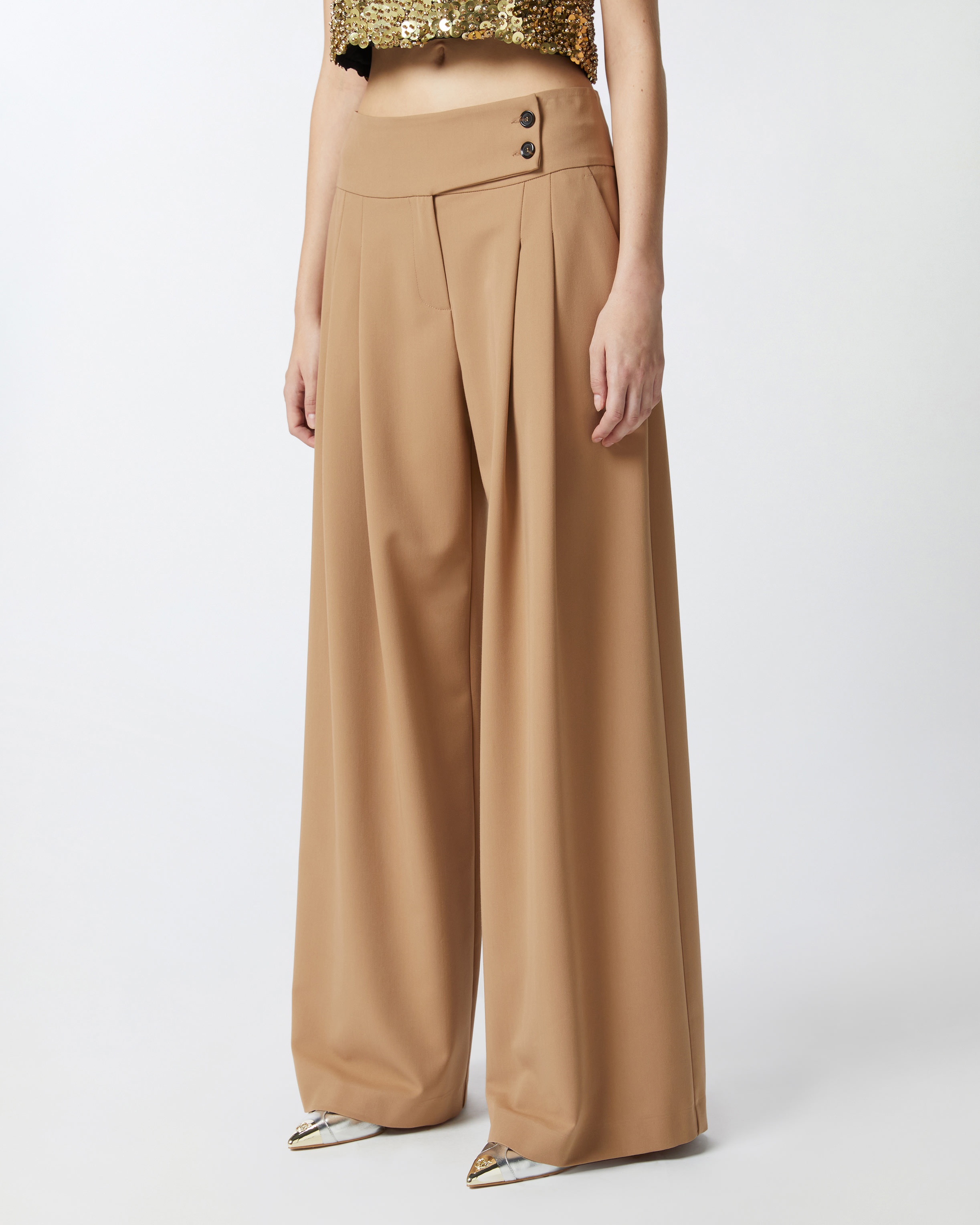 ELEGANT WIDE-LEG TROUSERS WITH DARTS - 3
