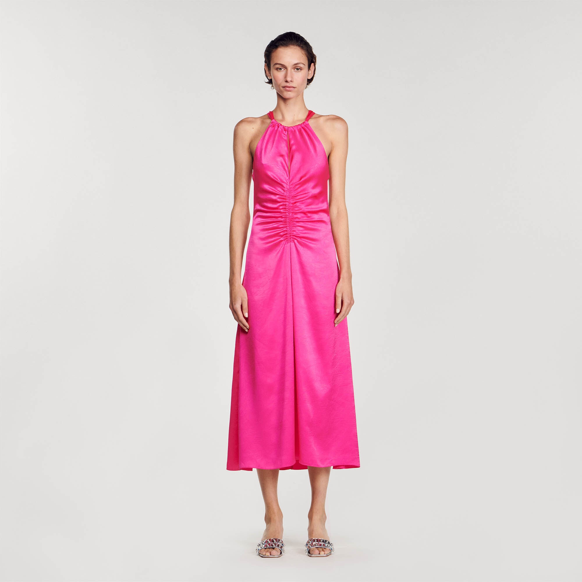 RUCHED SATIN-EFFECT MAXI DRESS - 3