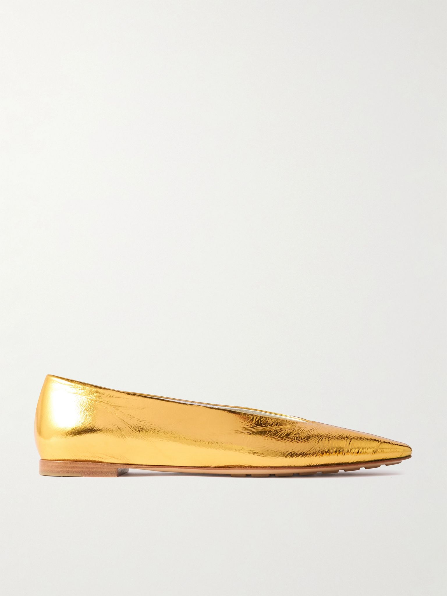 Sofia metallic textured-leather point-toe ballet flats Gold - 1