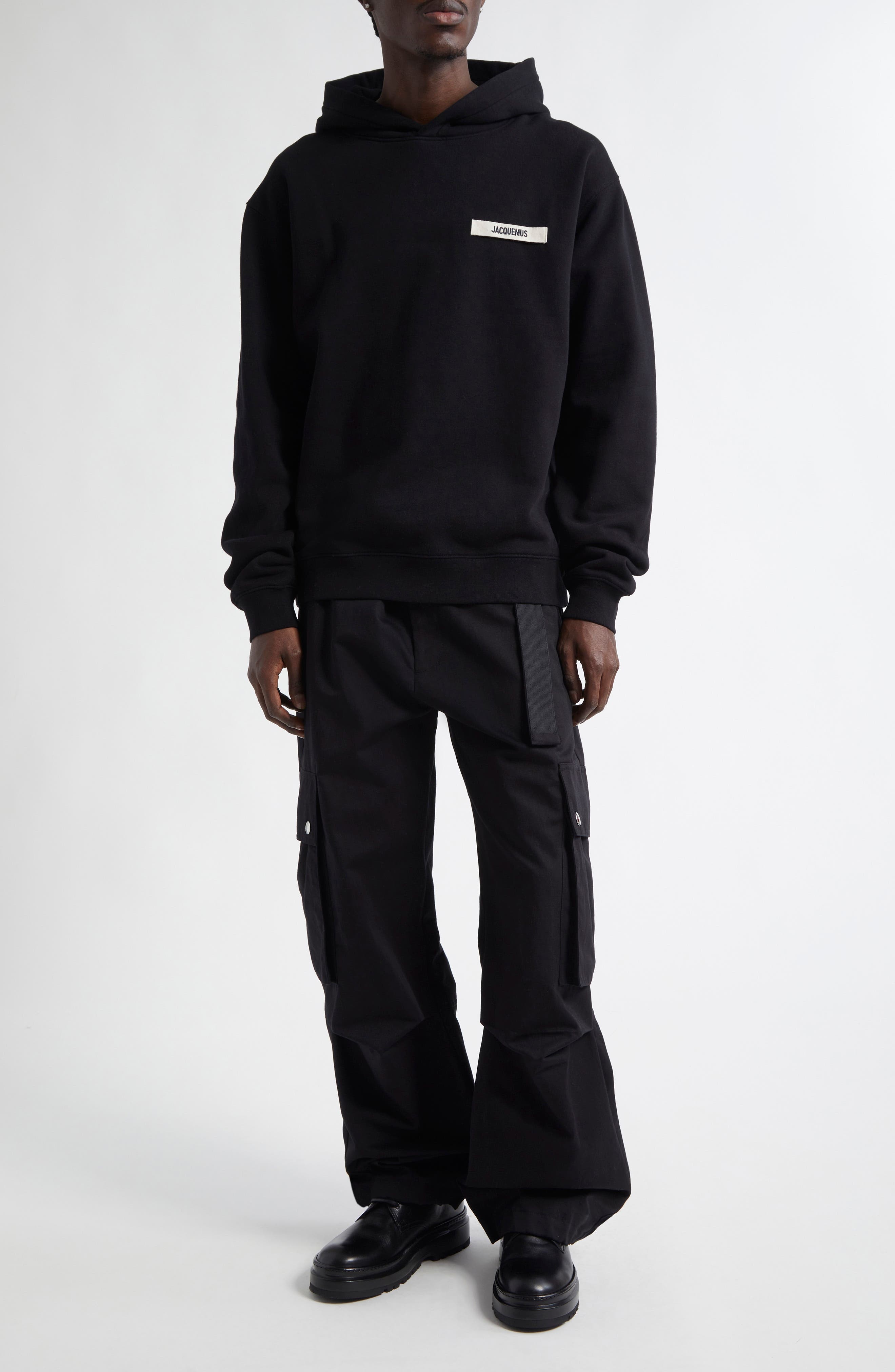 Jacquemus Le Hoodie Gros Grain Cotton Hoodie in Black at Nordstrom - 2