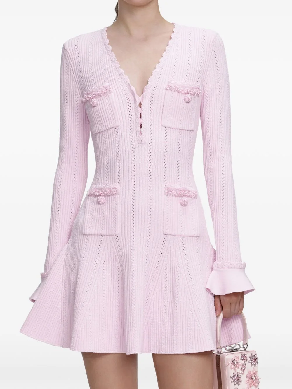 pearl-embellishment mini dress - 1