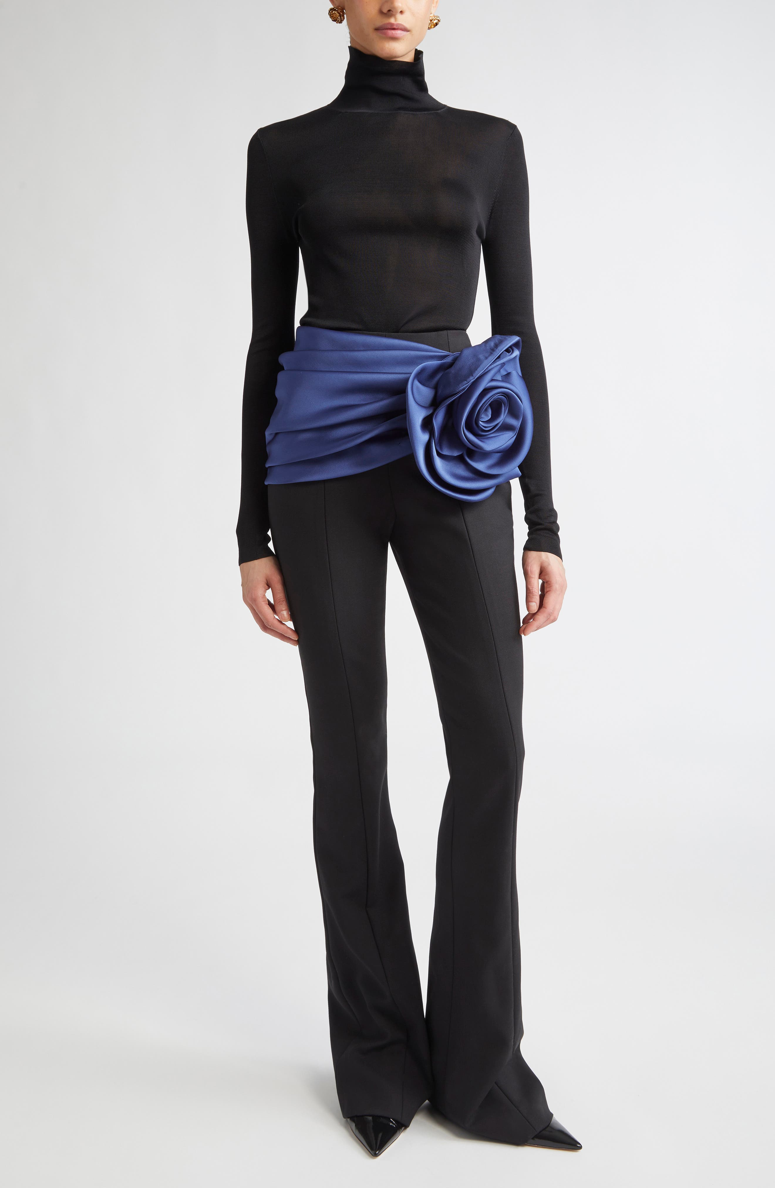 Carolina Herrera Rosette Sash Bootcut Pants in Black Multi at Nordstrom - 2