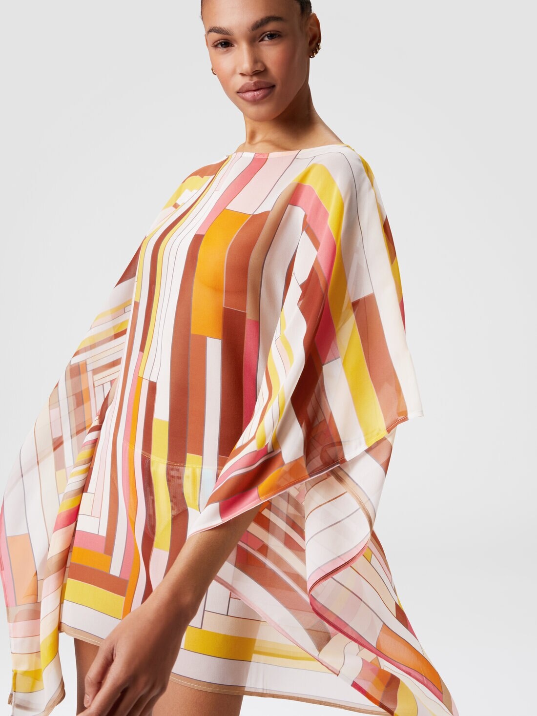 Short printed silk kaftan with wide sleeves - 4