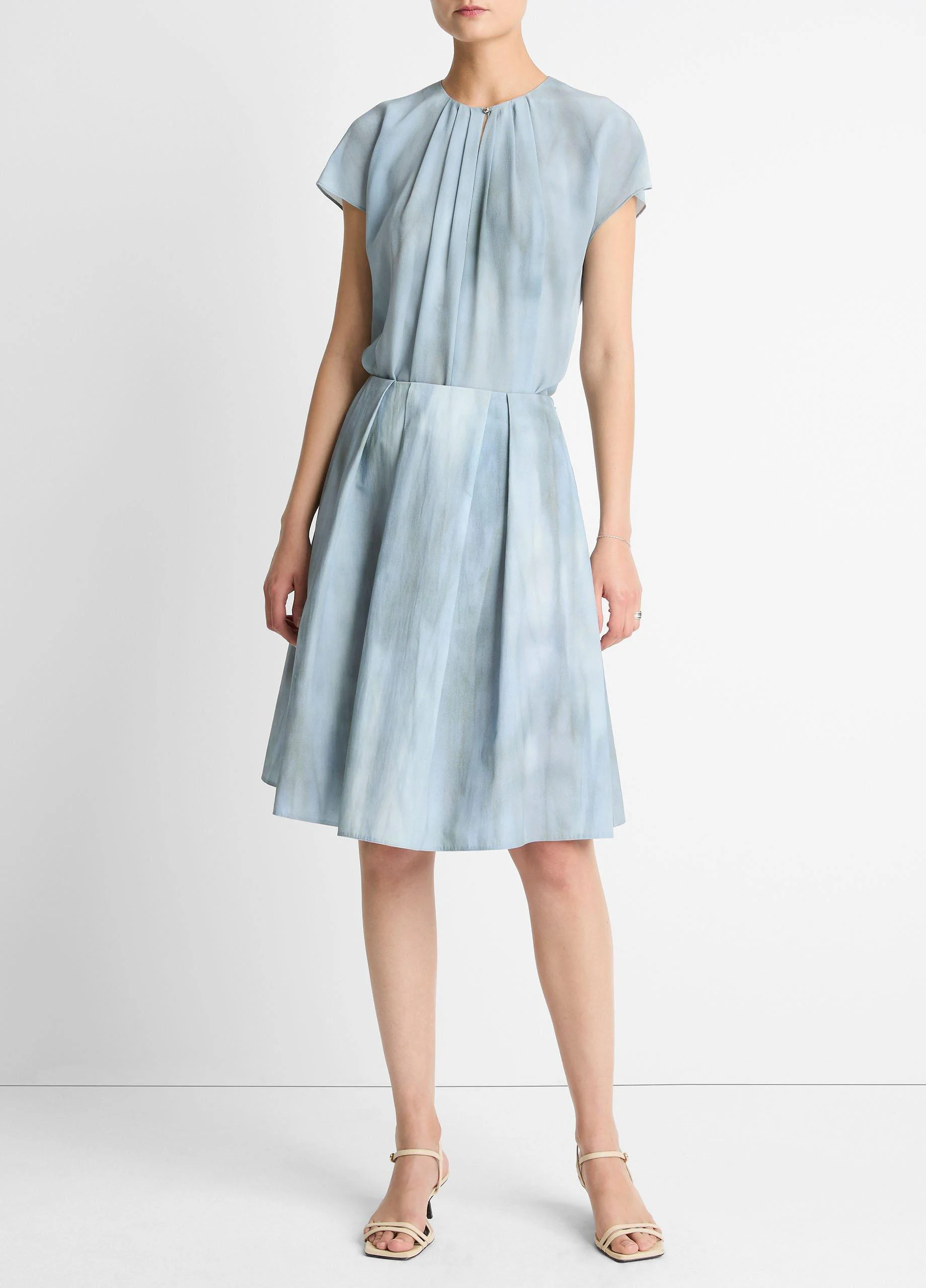 Washed Ombré Cotton Pleated Knee Skirt - 1