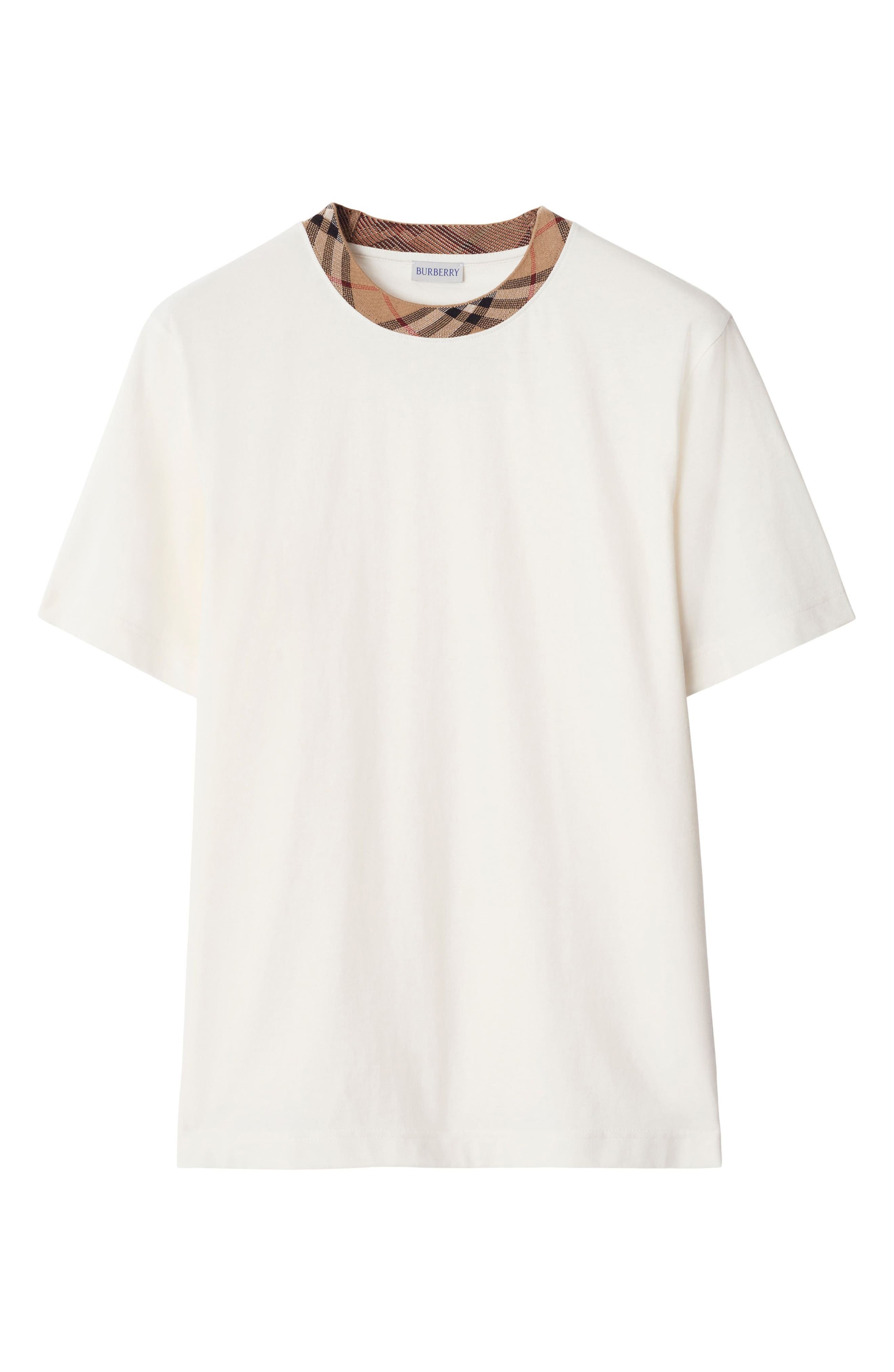 burberry Check Trim T-Shirt in Chalk at Nordstrom - 5