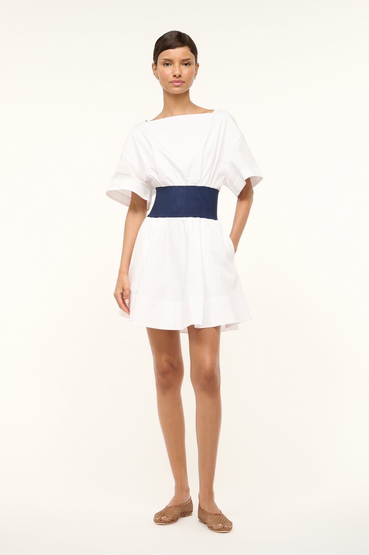 STAUD MINI AMY DRESS WHITE NAVY - 1