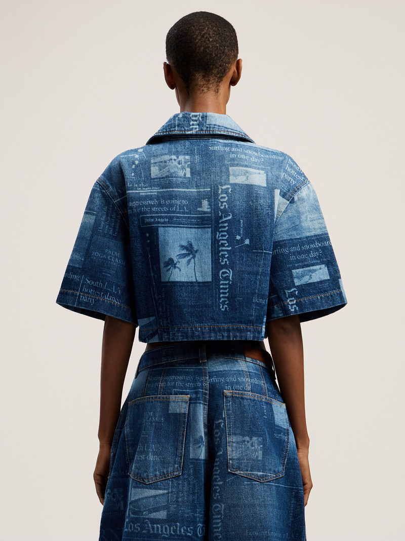 Newspaper Print Denim Shirt 4