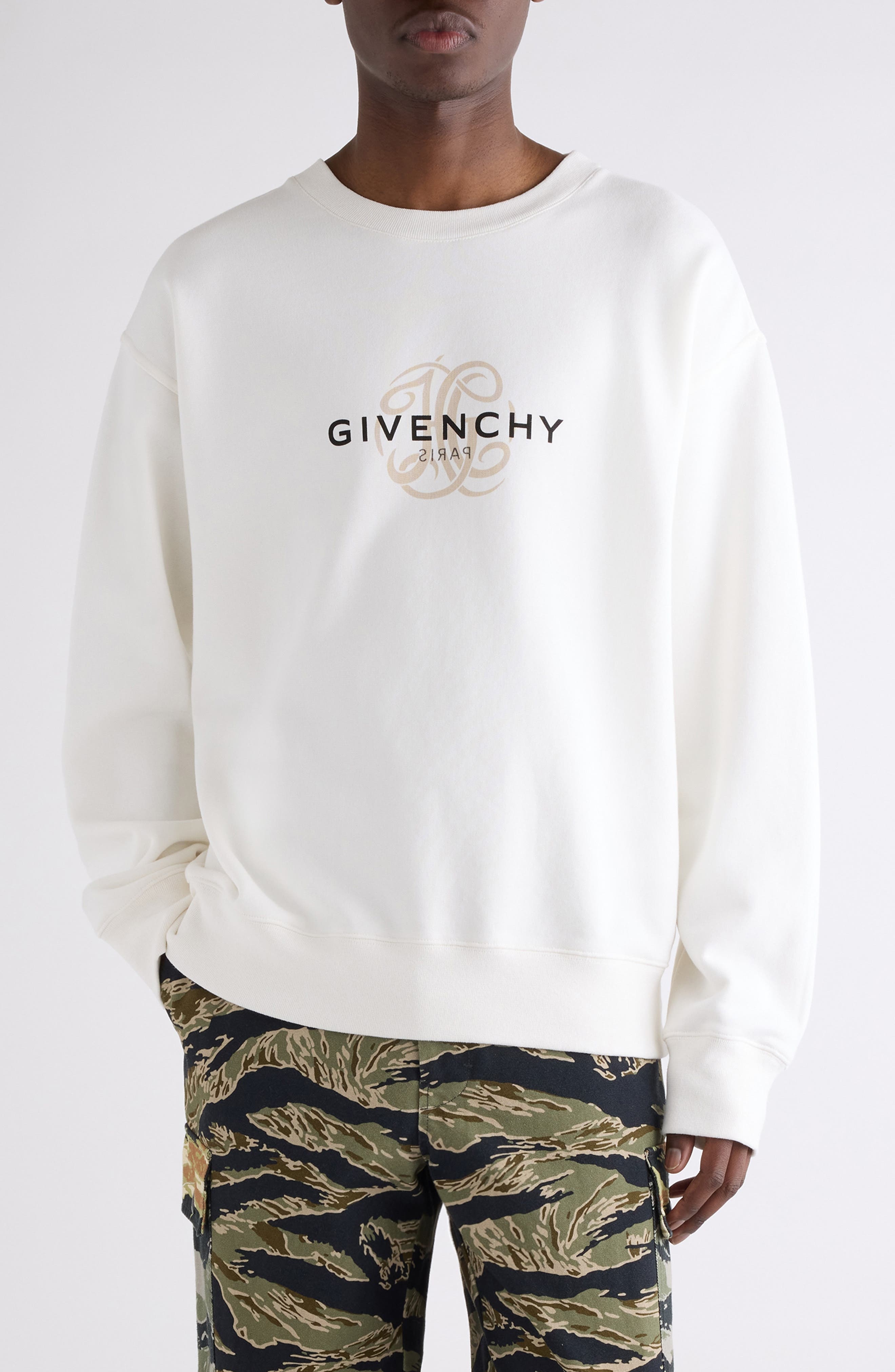 Givenchy Boxy Fit Reverse Logo Graphic Sweatshirt in Off White at Nordstrom - 1