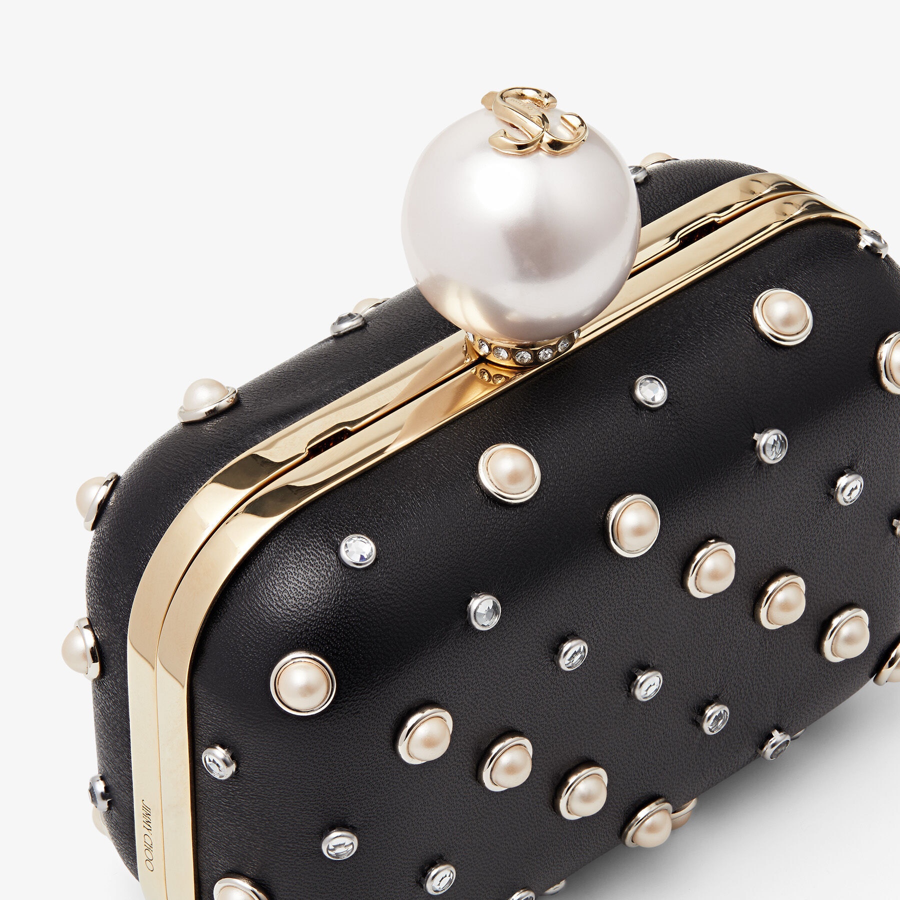 Micro Cloud
Black Nappa Mini Bag with Pearl Studs and Pearl Clasp - 6