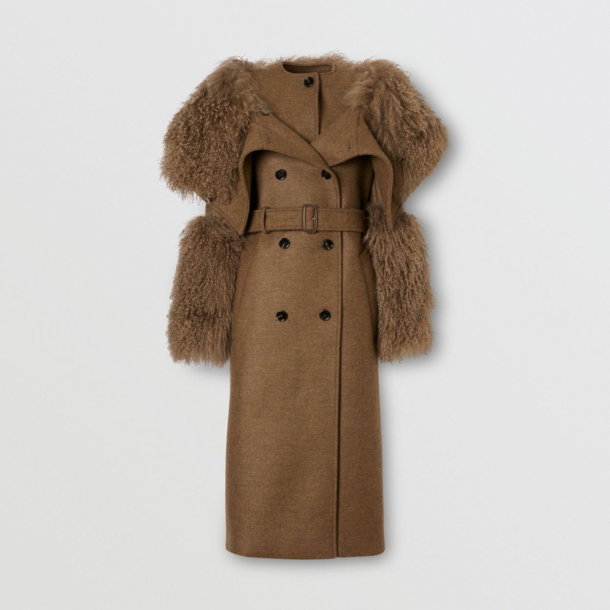 Shearling Trim Wool Cashmere Trench Coat - 1