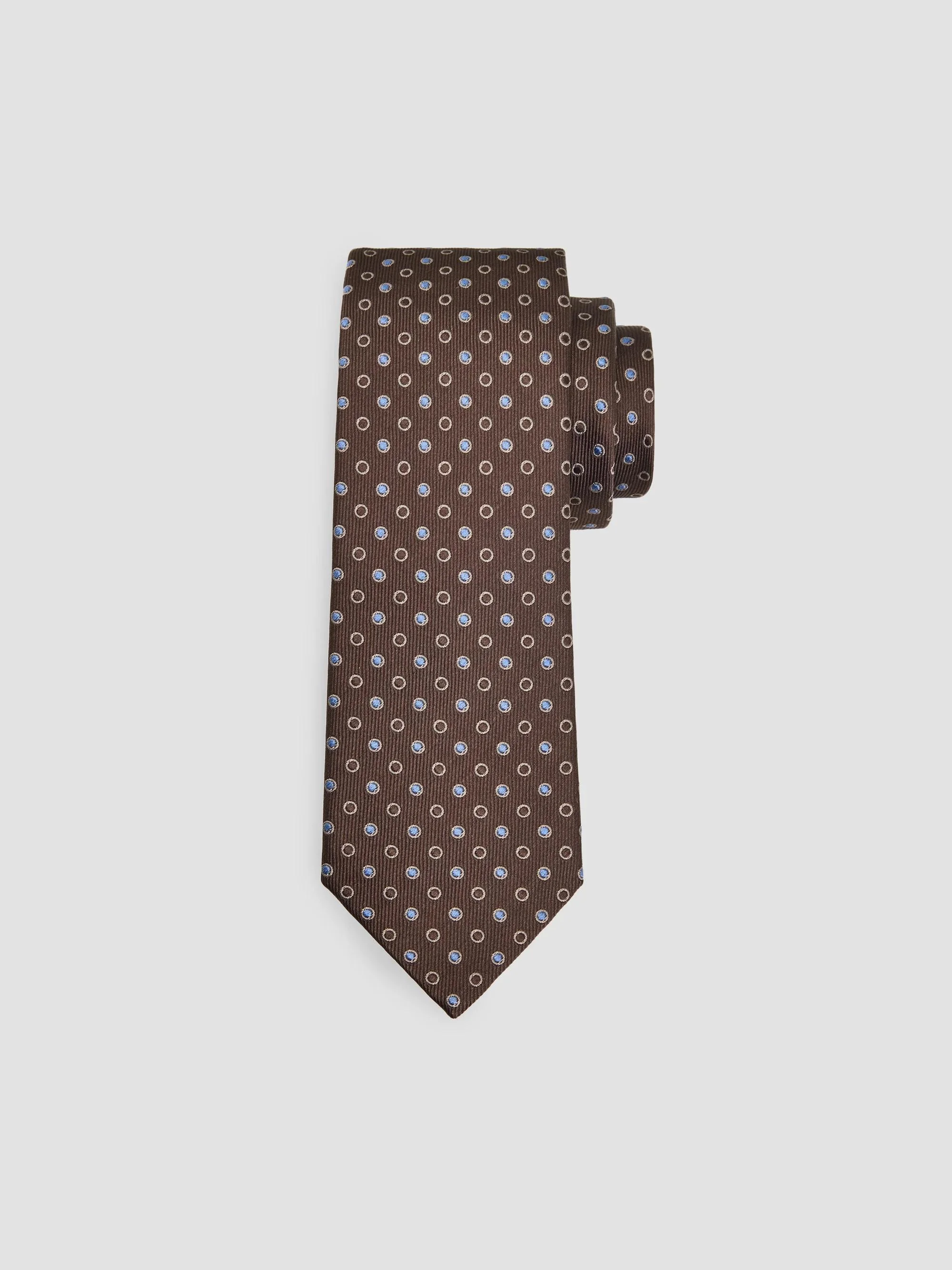 Men's Mixed Filled Dots Silk Tie - Brown Fancy - 1