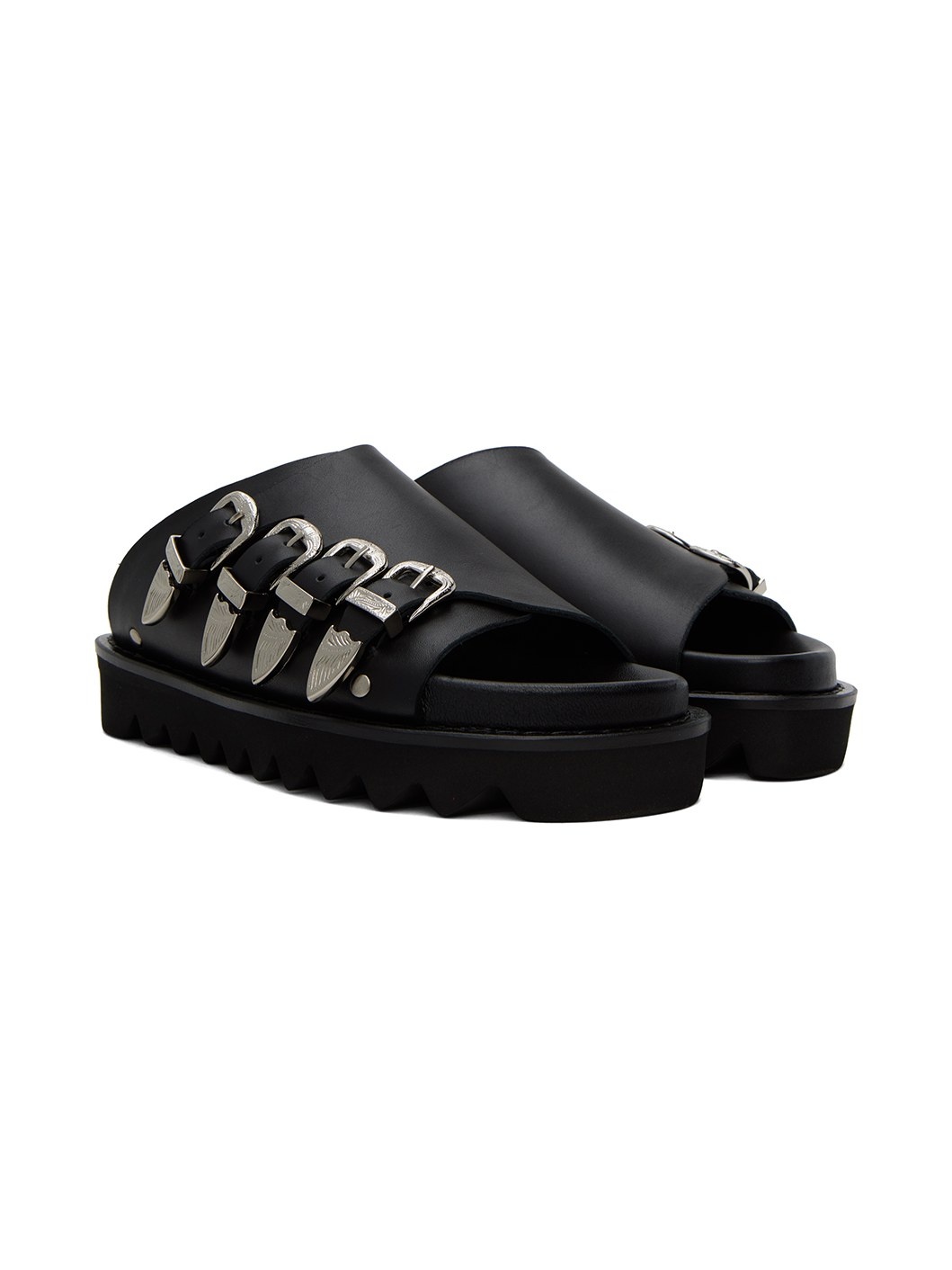 Black Buckle Sandals - 4