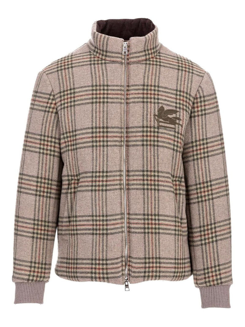 logo-embroidered checked jacket 1