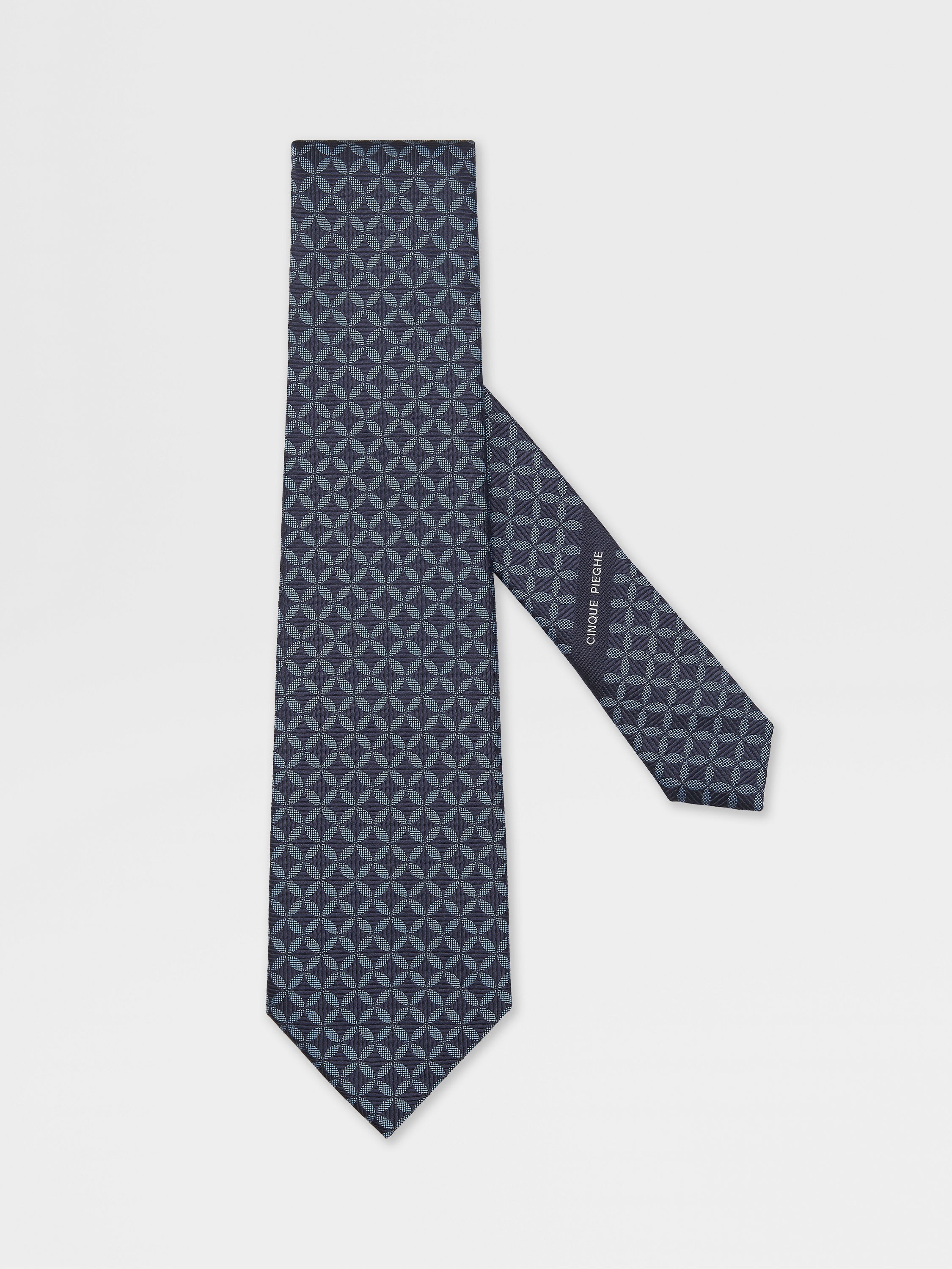 DARK BLUE CINQUE PIEGHE SILK TIE - 1