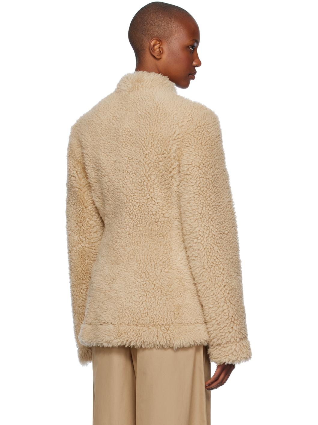 Beige Cinched Shearling Jacket - 3