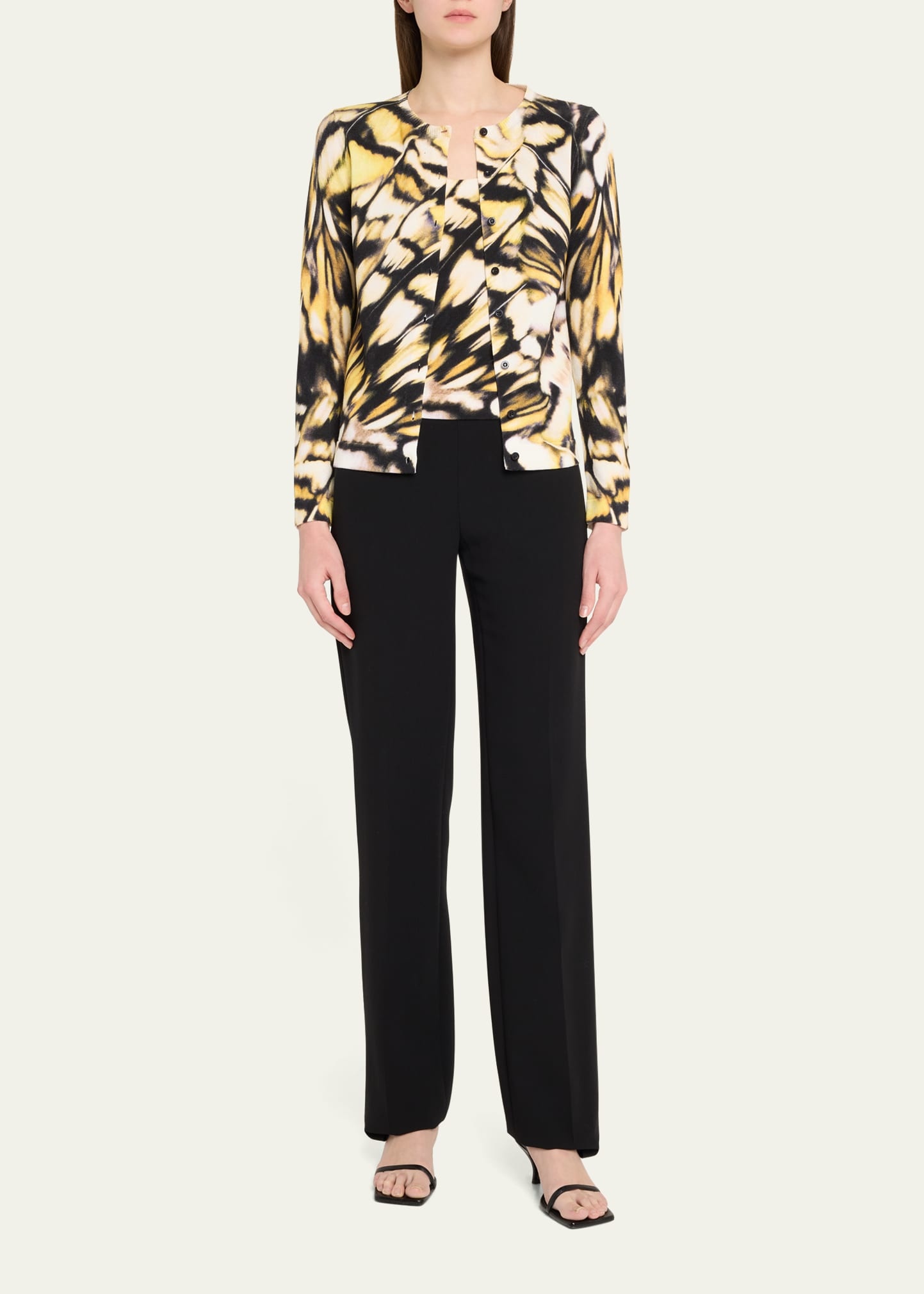 Butterfly-Printed Crewneck Cardigan - 2