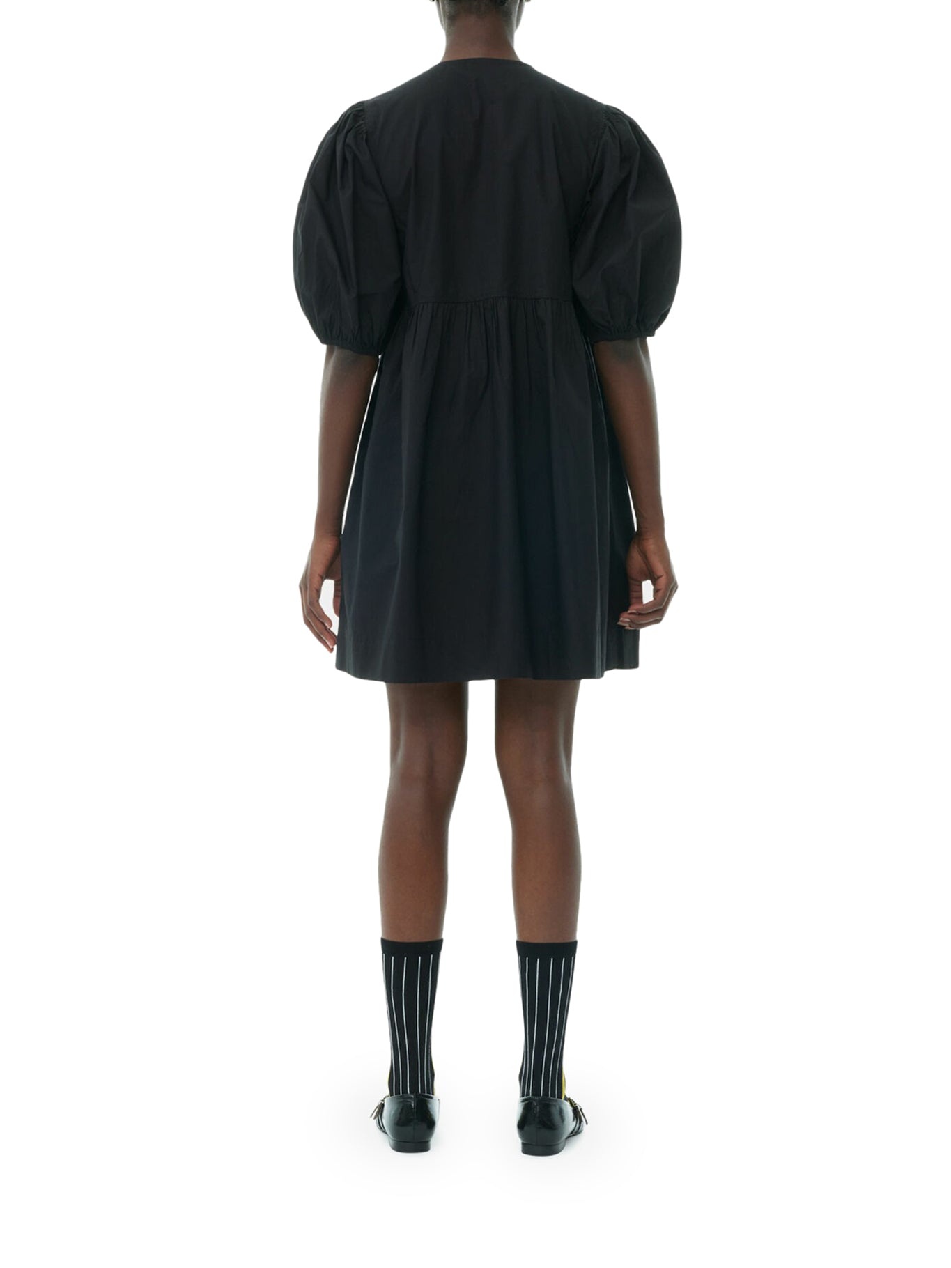 BLACK COTTON POPLIN TIE STRING MINI DRESS - 4