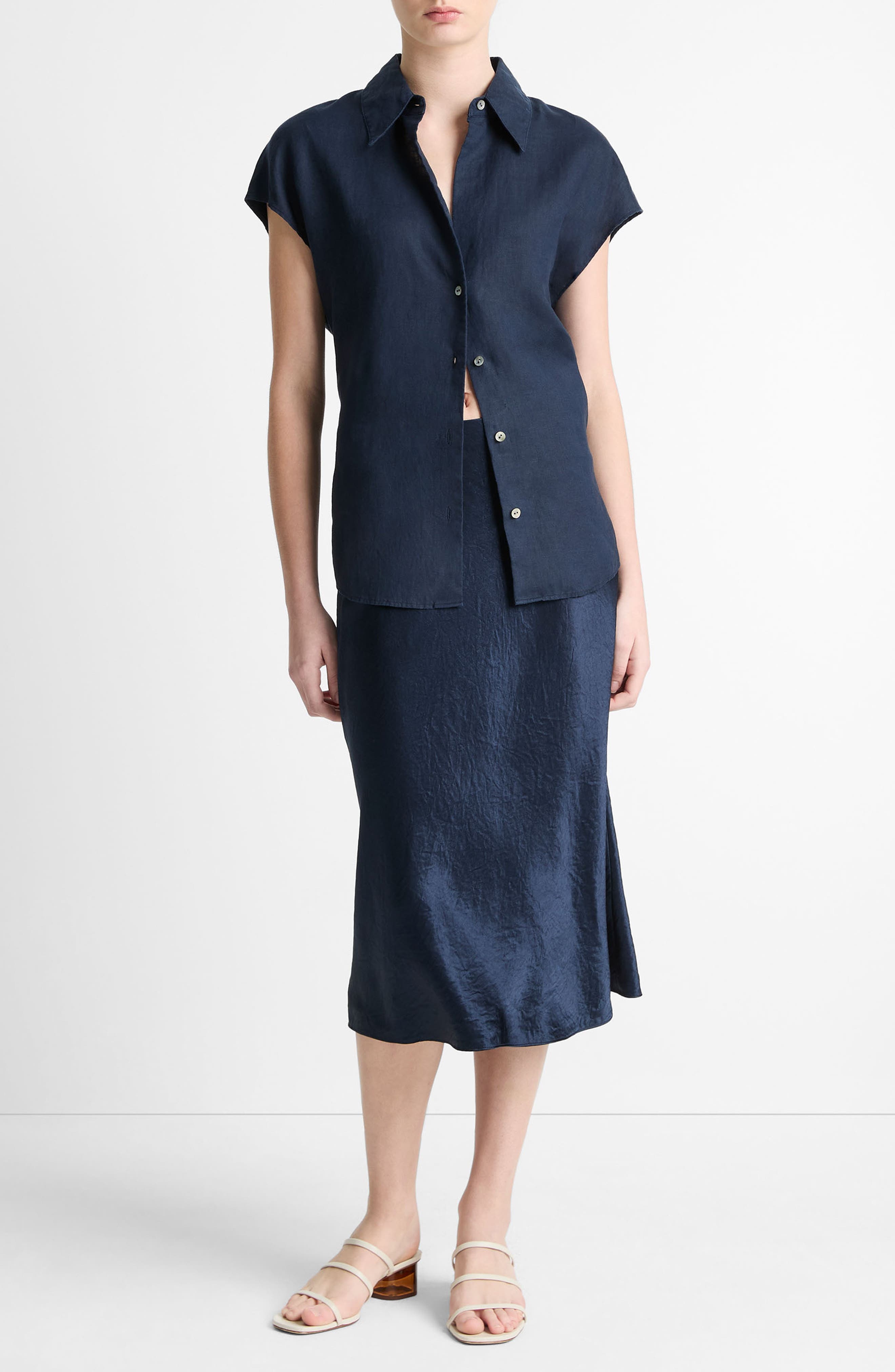 Vince Dolman Sleeve Linen Shirt in Coastal Blue at Nordstrom - 3