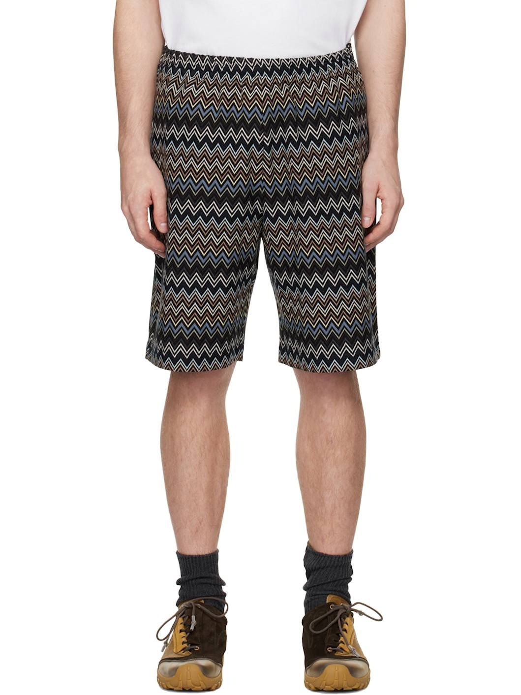 Multicolor Zig Zag Cotton Bermuda Shorts - 1