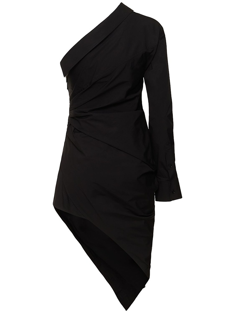 Asymmetrical ruched poplin dress - 3