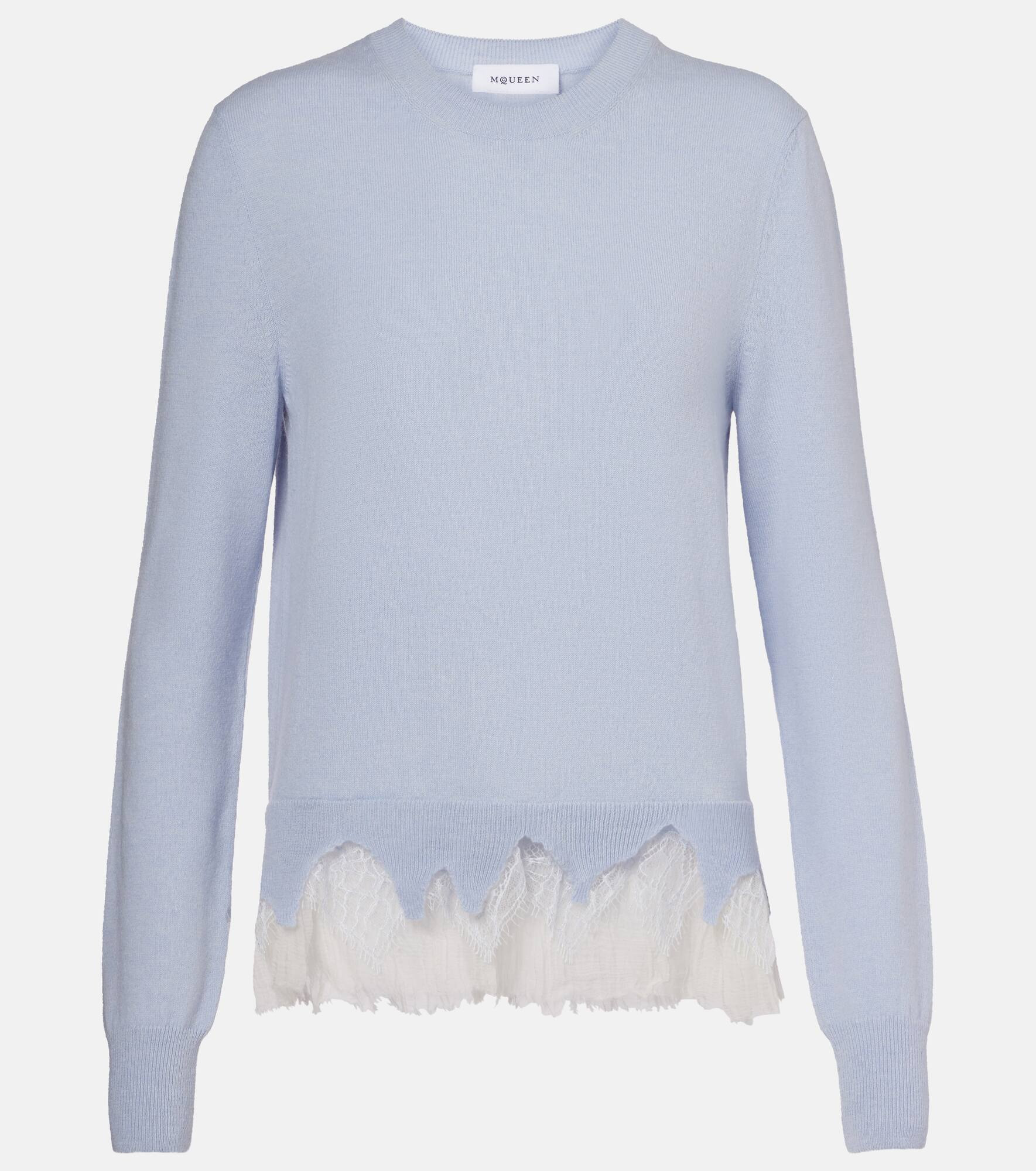 Lace-trimmed wool and cashmere sweater - 1