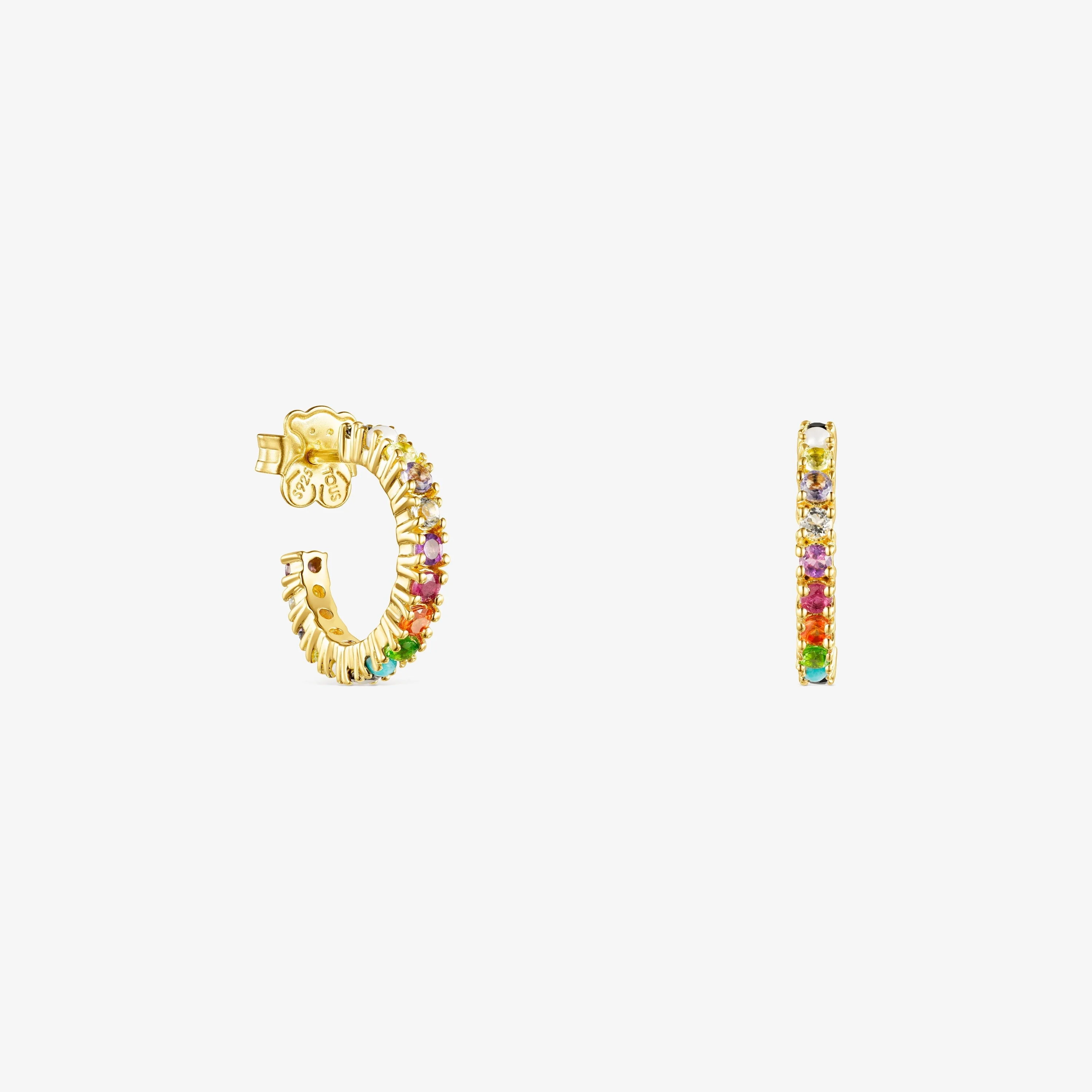 18K gold vermeil Straight Color Hoop Earrings with Gemstones - 1