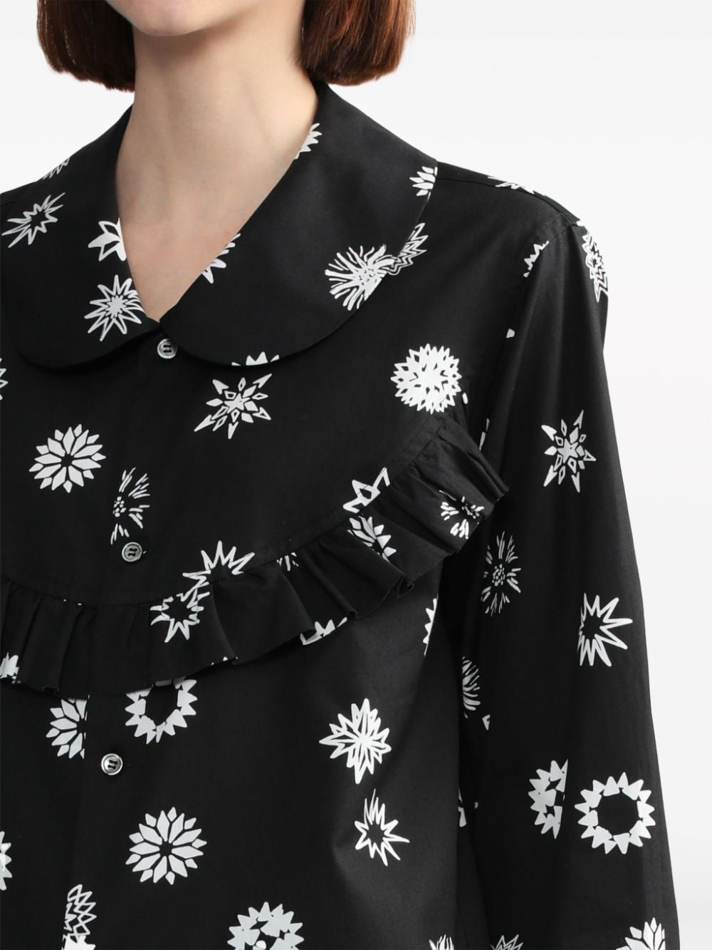 graphic-print ruffle-trim shirt - 5