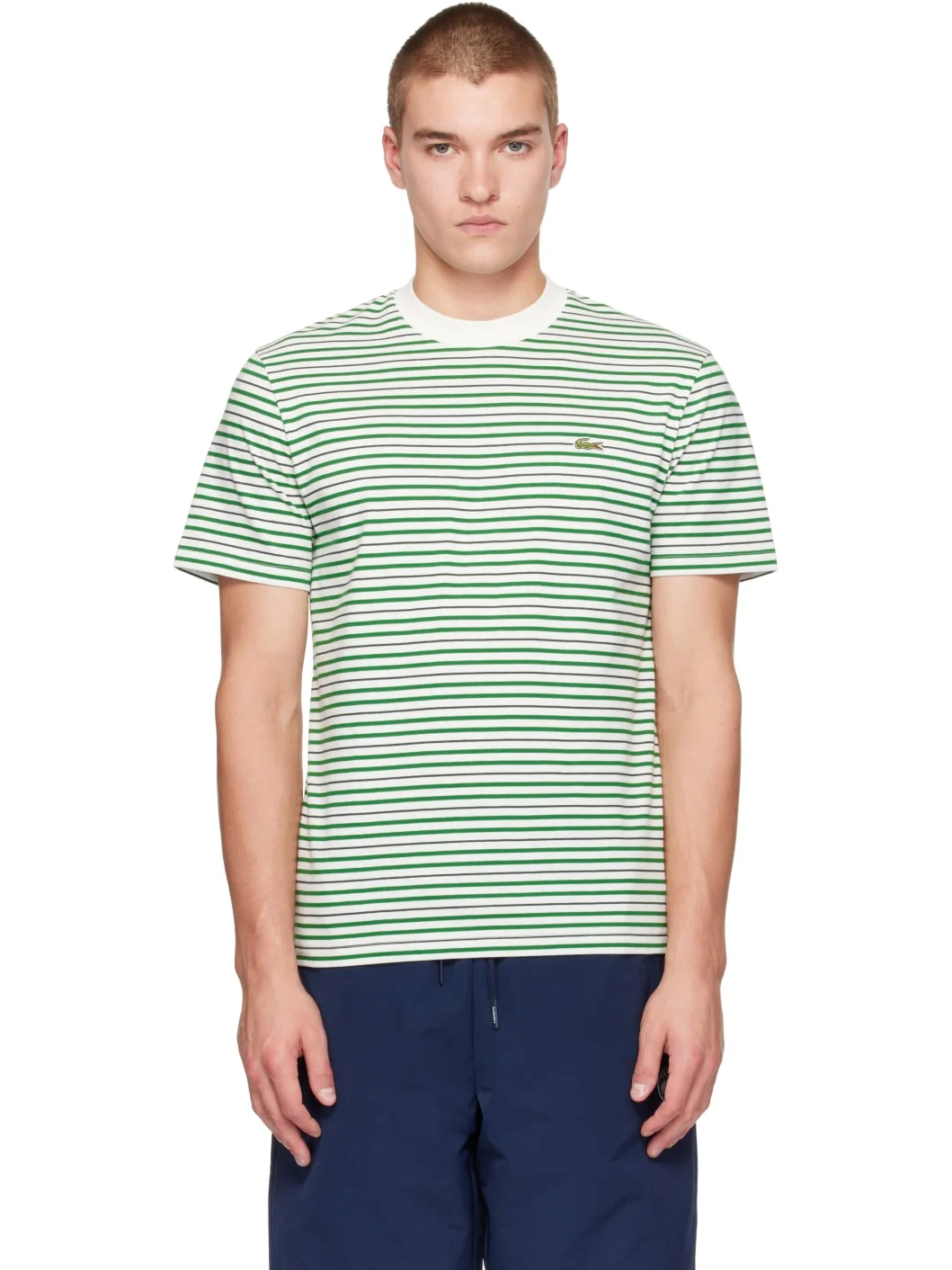 Green Striped Cotton T-shirt - 1