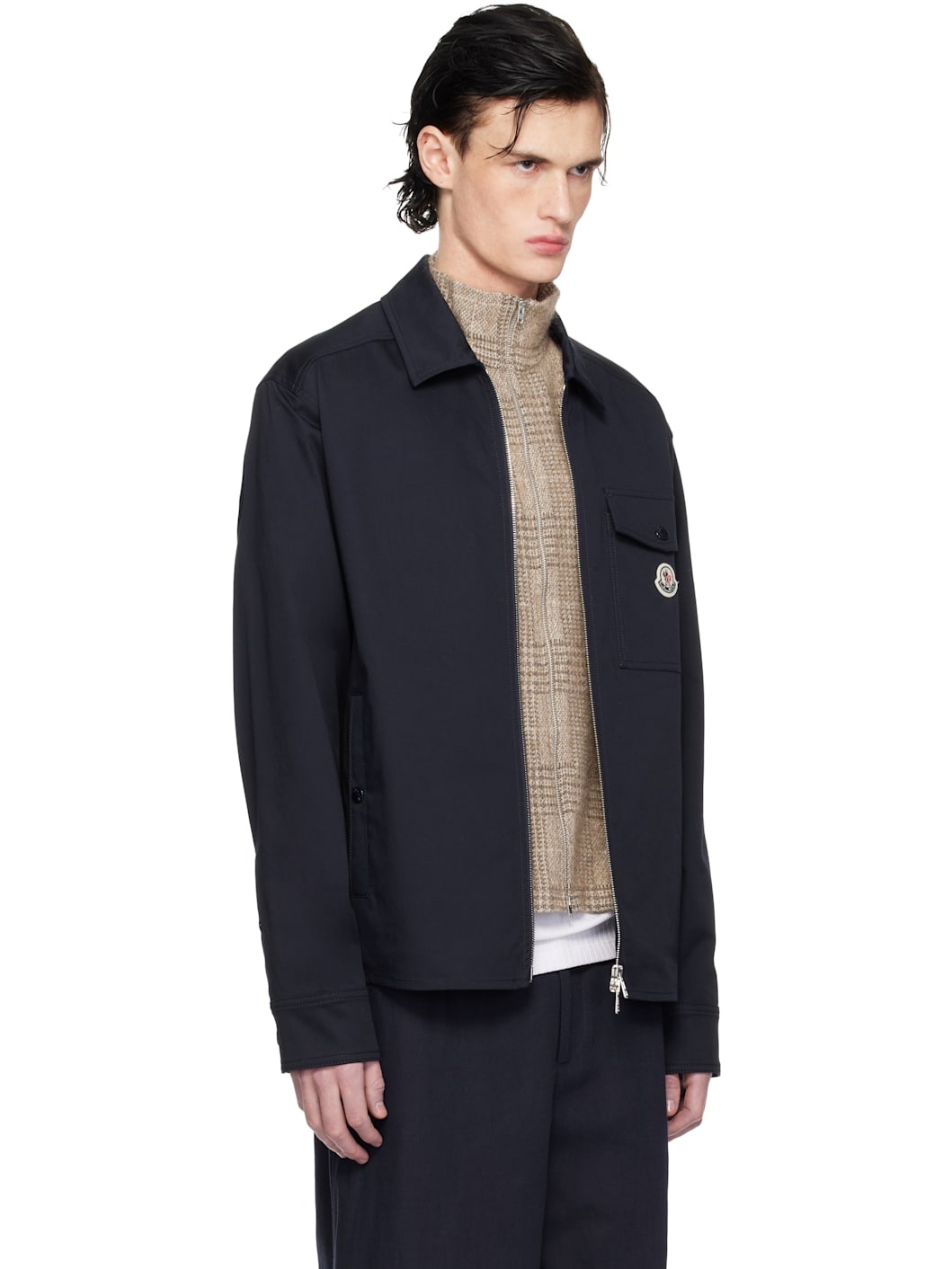 Navy Cotton Gabardine Zip-Up Jacket - 2