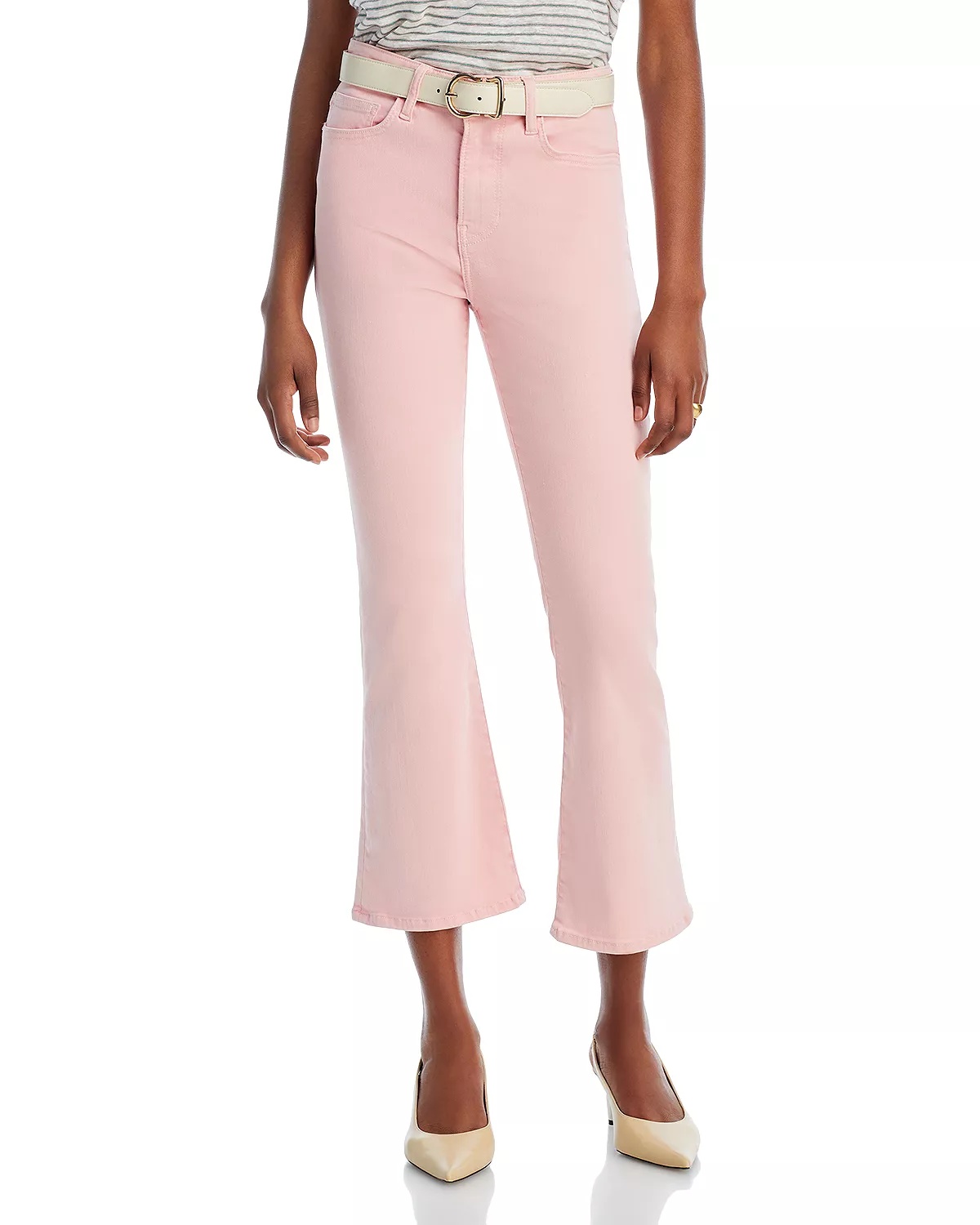 Le Crop High Rise Cropped Mini Bootcut Jeans in Washed Dusty Pink - 1