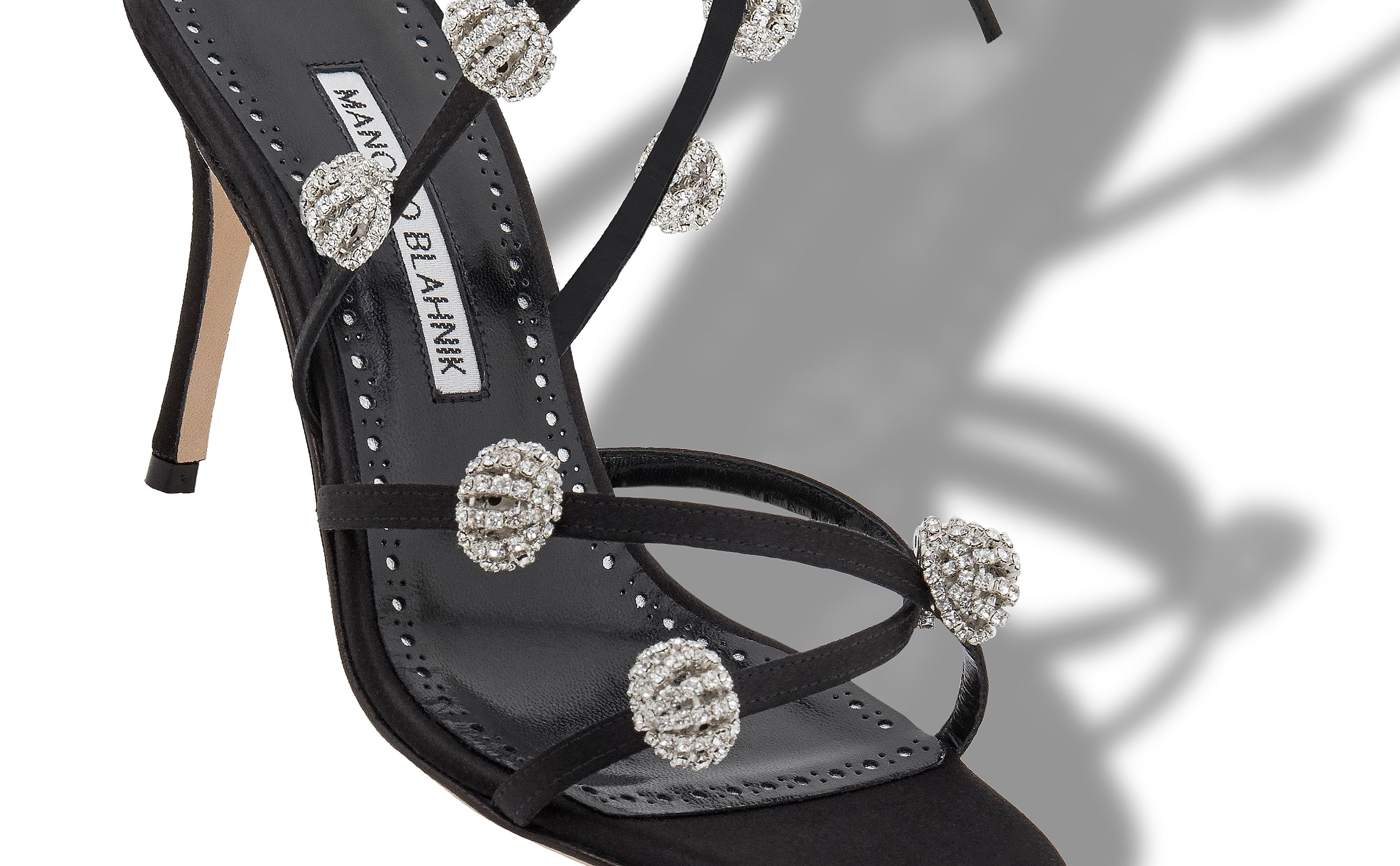 Black Satin Strappy Embellished Sandals - 4