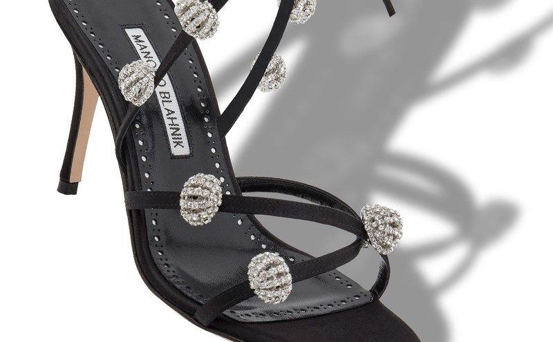Black Satin Strappy Embellished Sandals 4
