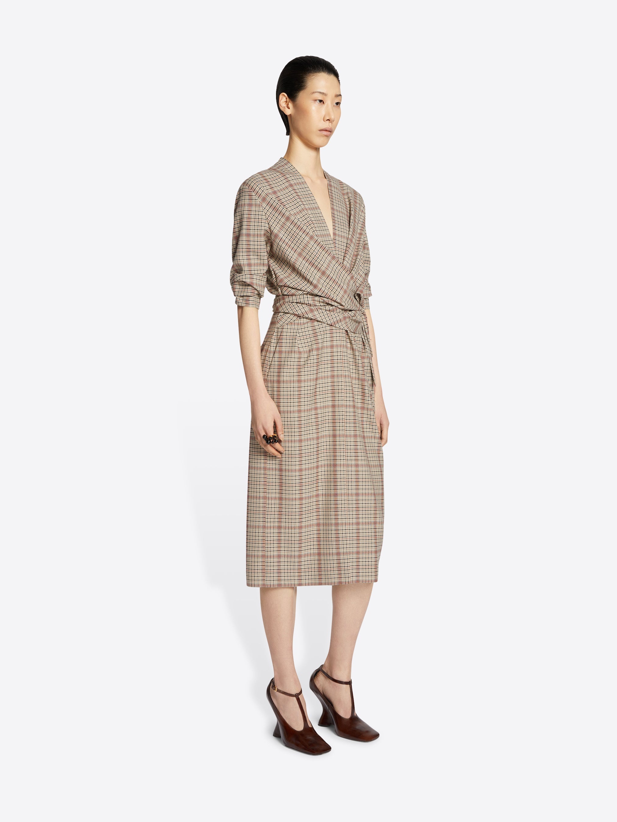 CHECKED WRAP DRESS - 3