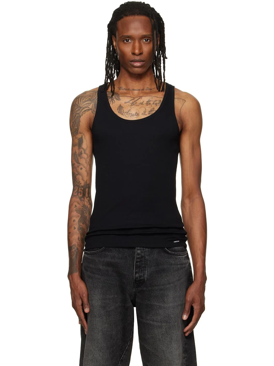 Black Ribbed Tank Top - 1