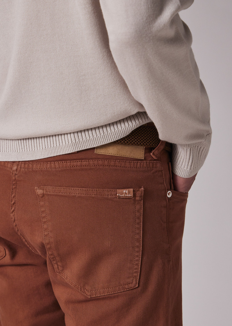 Tapered-Fit Rust Garment-Dyed Organic Cotton-Stretch Jeans 4