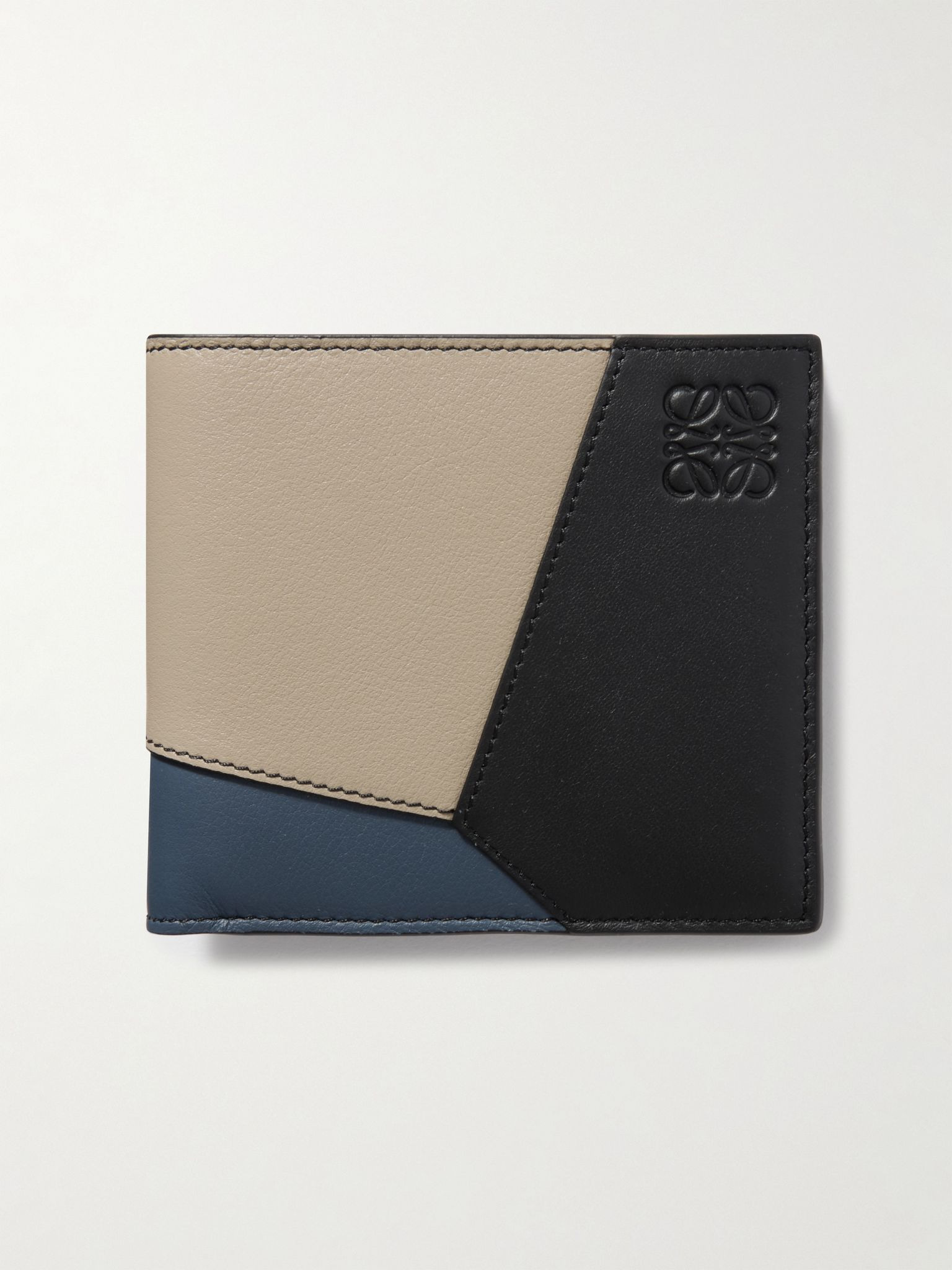 Puzzle Logo-Debossed Leather Billfold Wallet Blue - 1