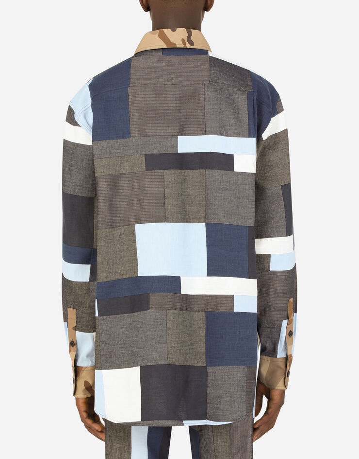 Cotton and linen patchwork shirt with patch - 2