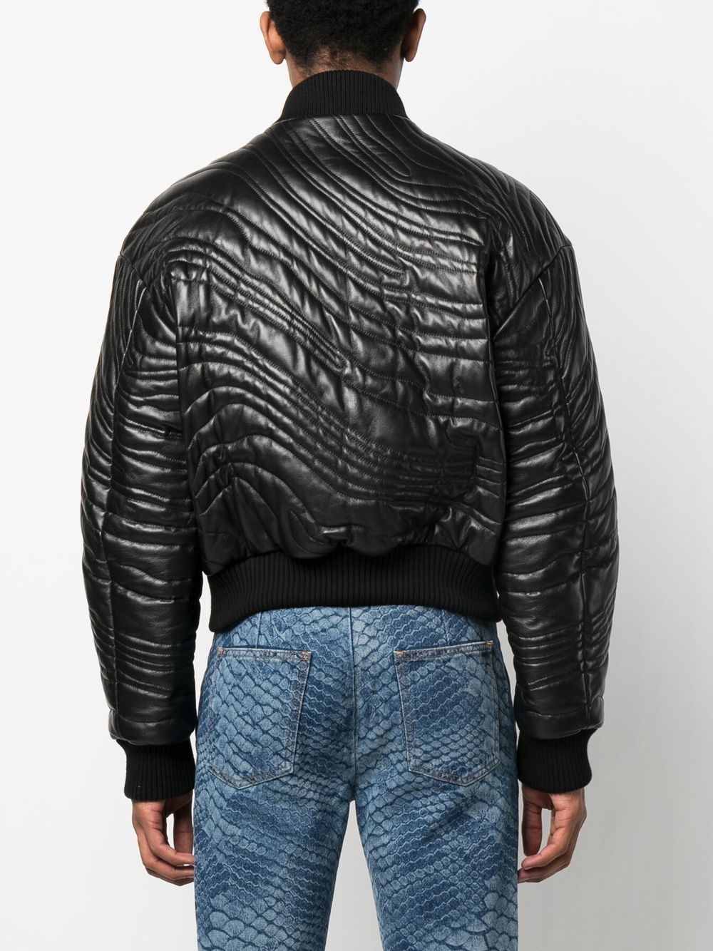 stripe-quilted leather bomber jacket - 4